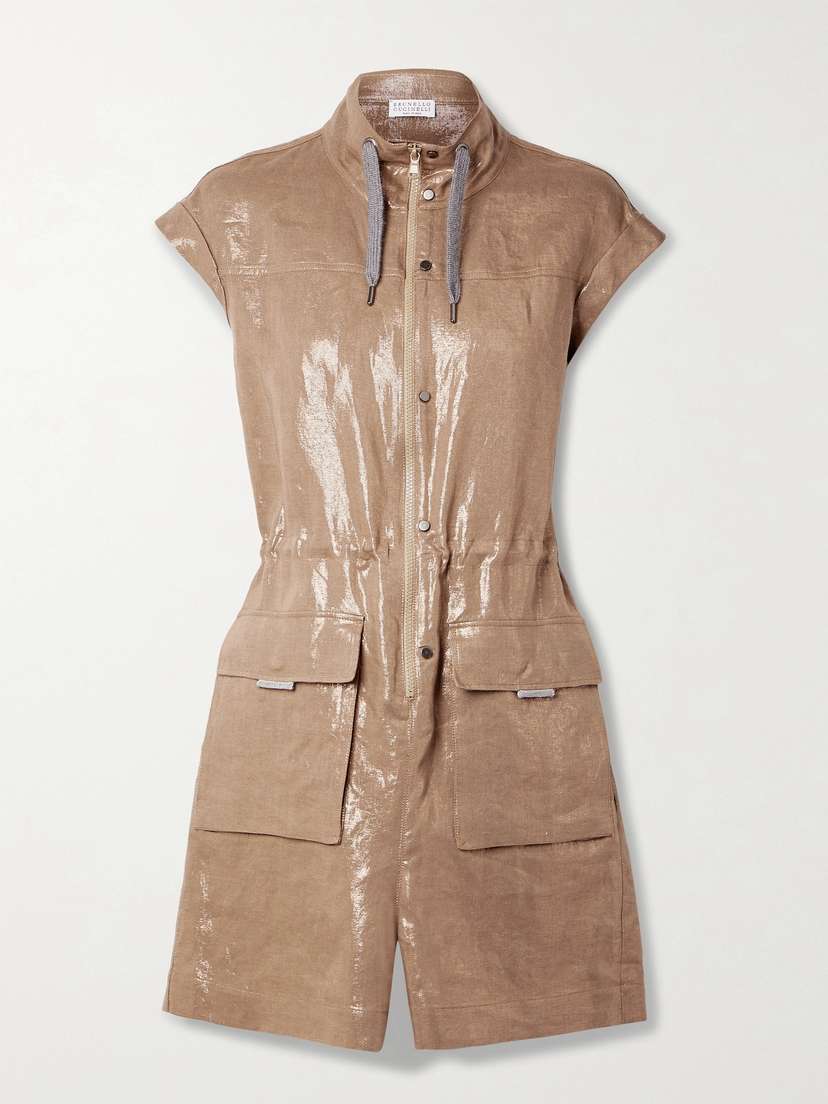 Brunello Cucinelli — Metallic linen-twill playsuit