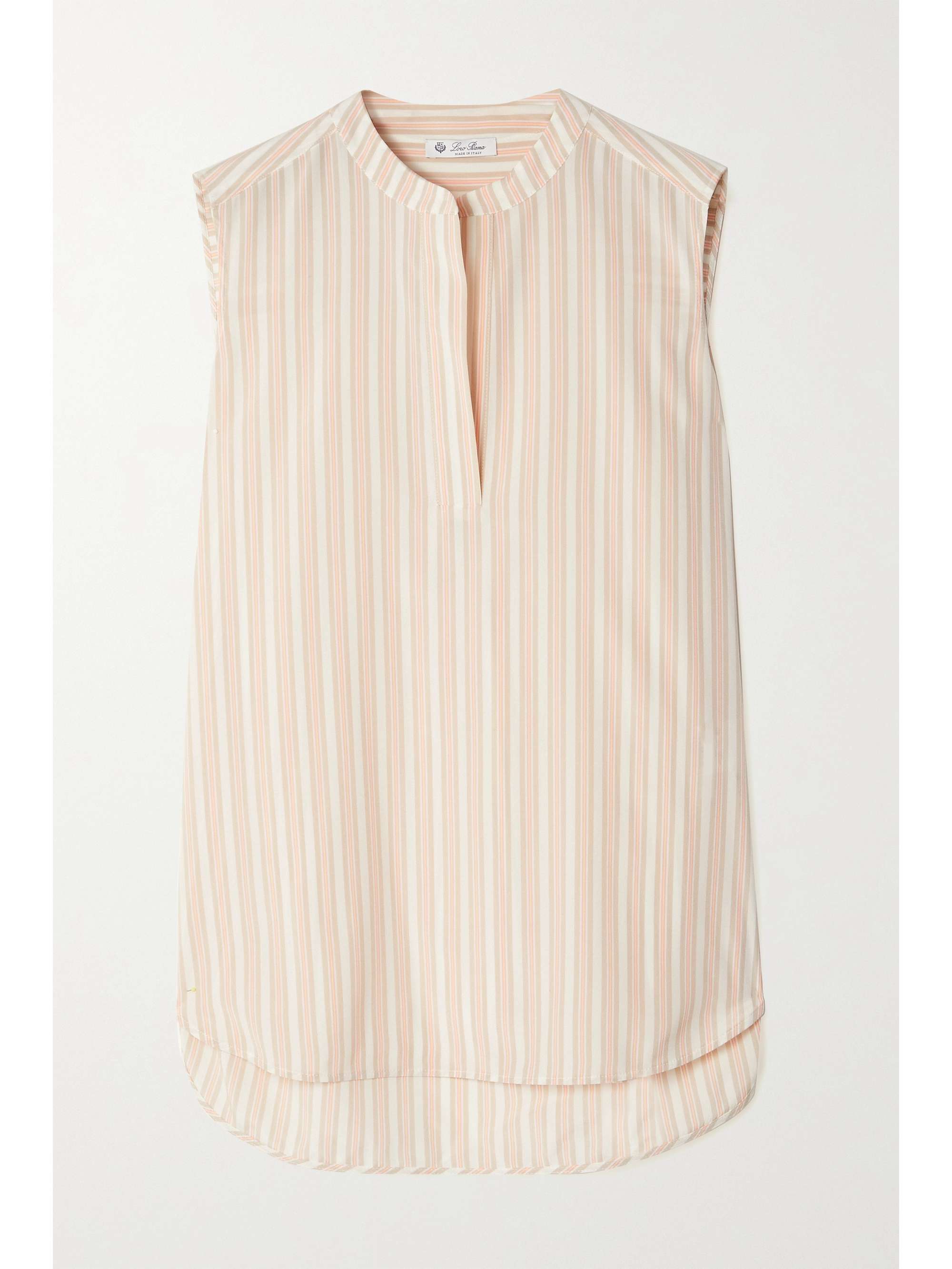 Beige Myrna striped silk blouse | LORO 