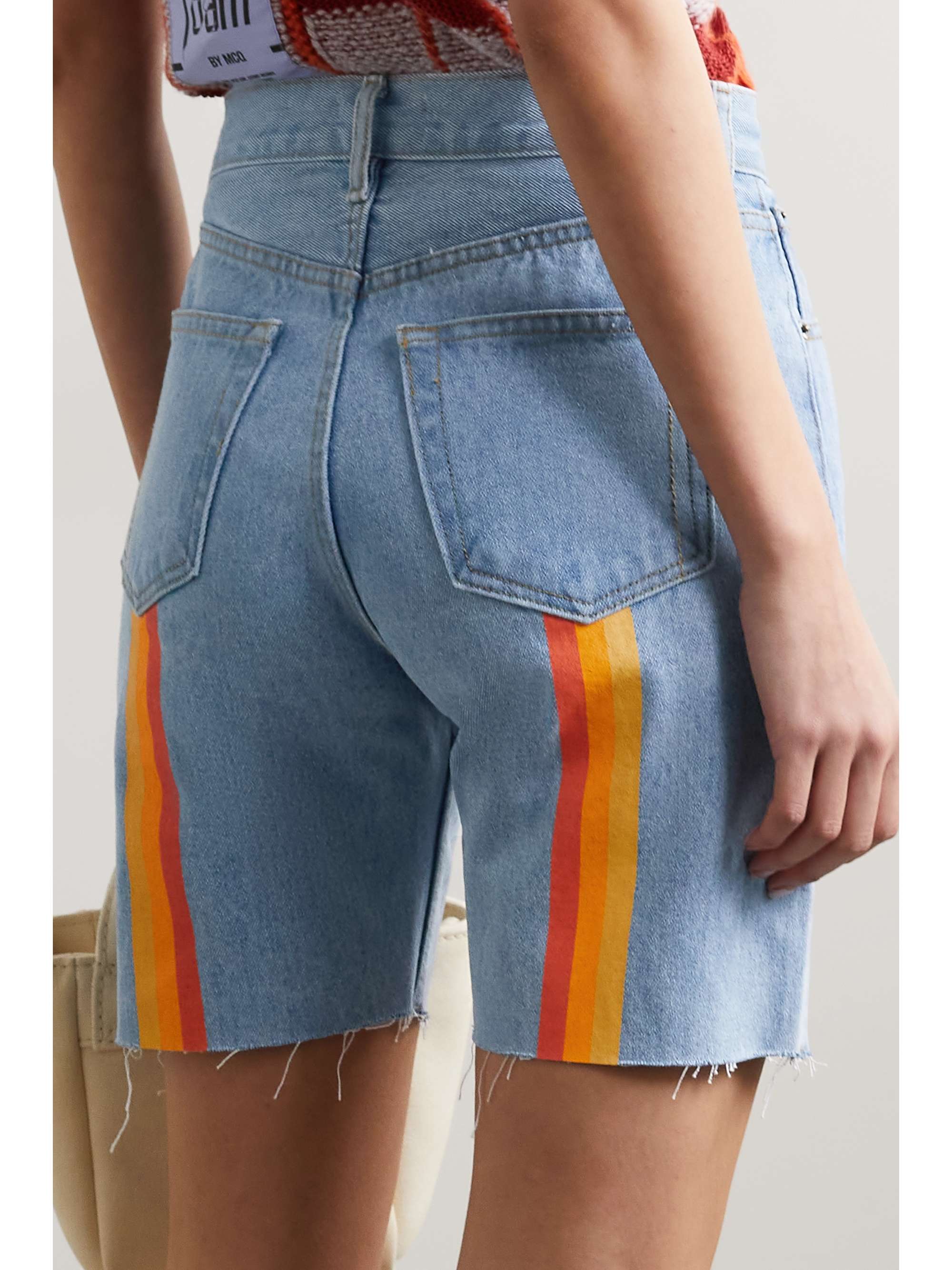 STILL HERE Sunset frayed striped denim shorts
