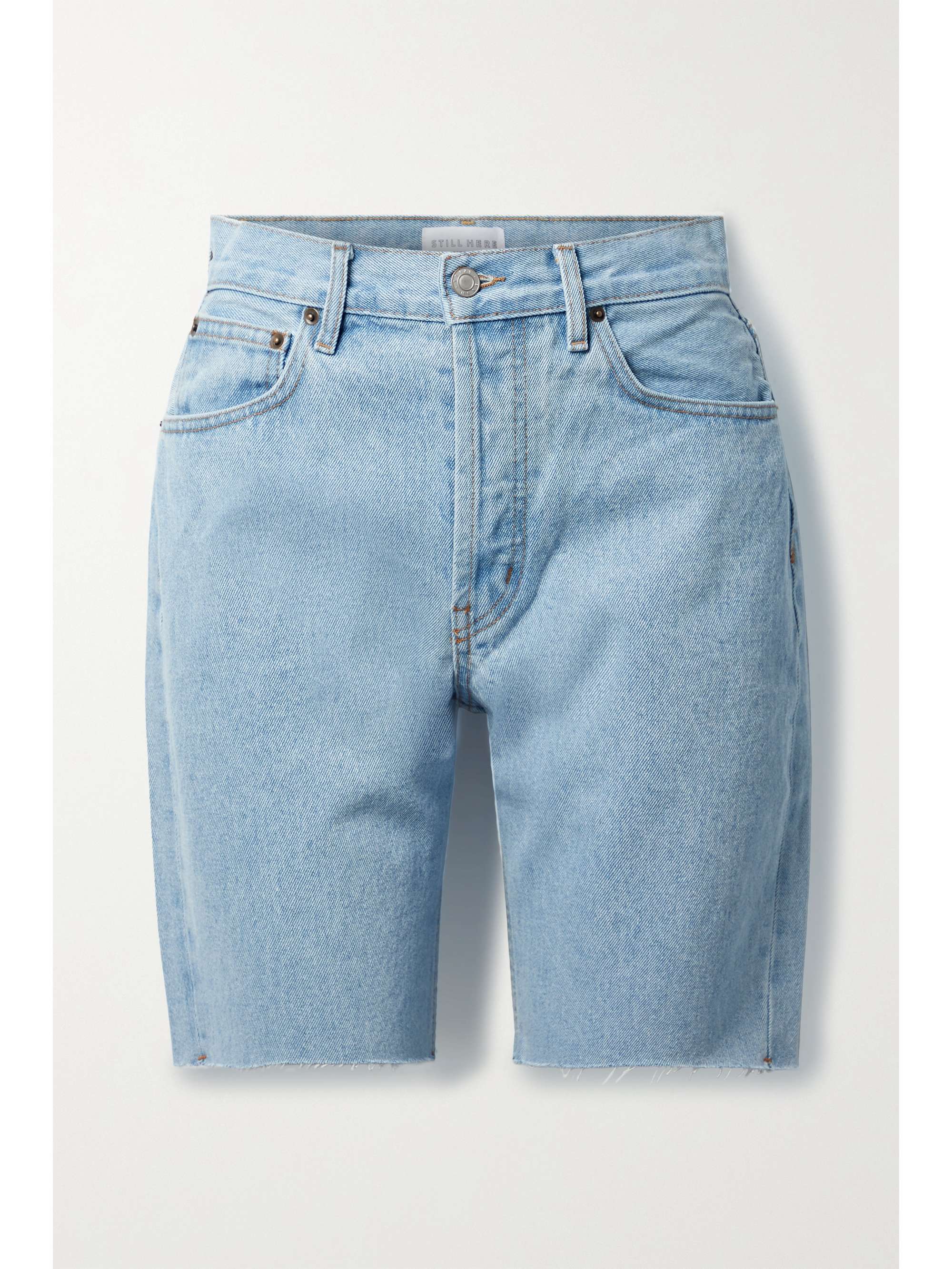 STILL HERE Sunset frayed striped denim shorts