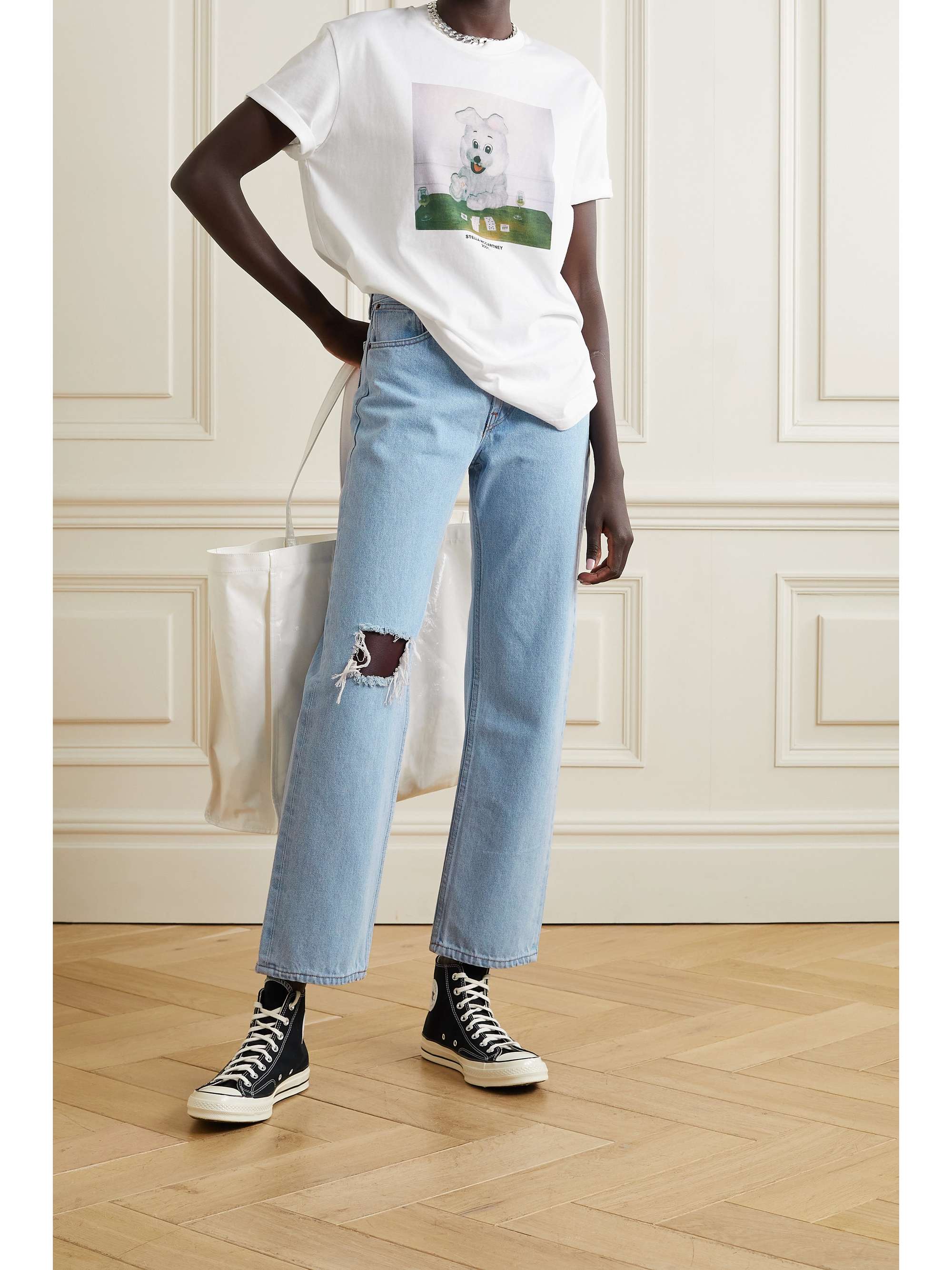 STILL HERE Childhood distressed high-rise straight-leg jeans