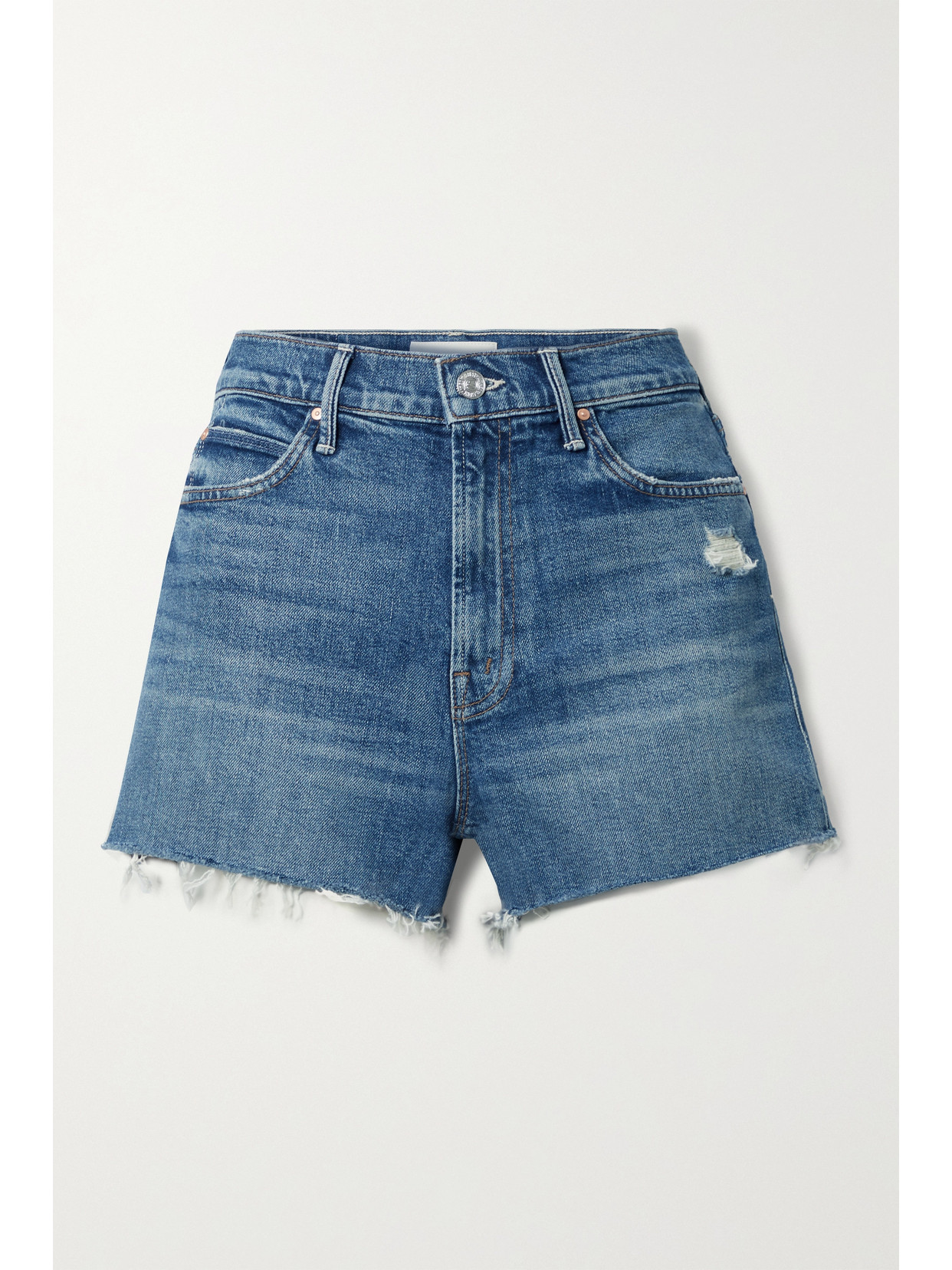 Mother The Dutchie Distressed Denim Shorts In Mid Denim