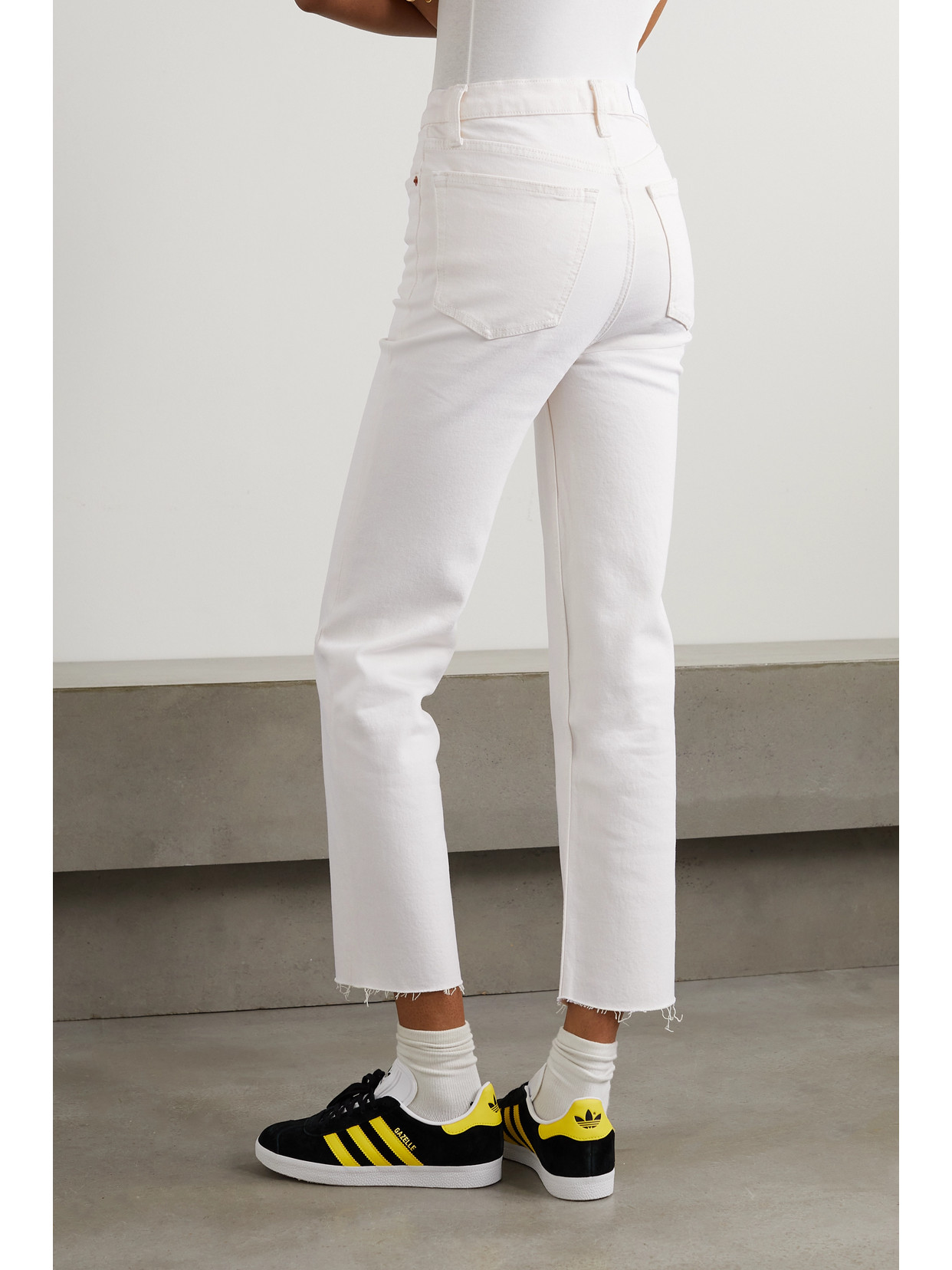 Re/done High Rise Stove Pipe Straight Jeans In Vintage White Worn In Off-white