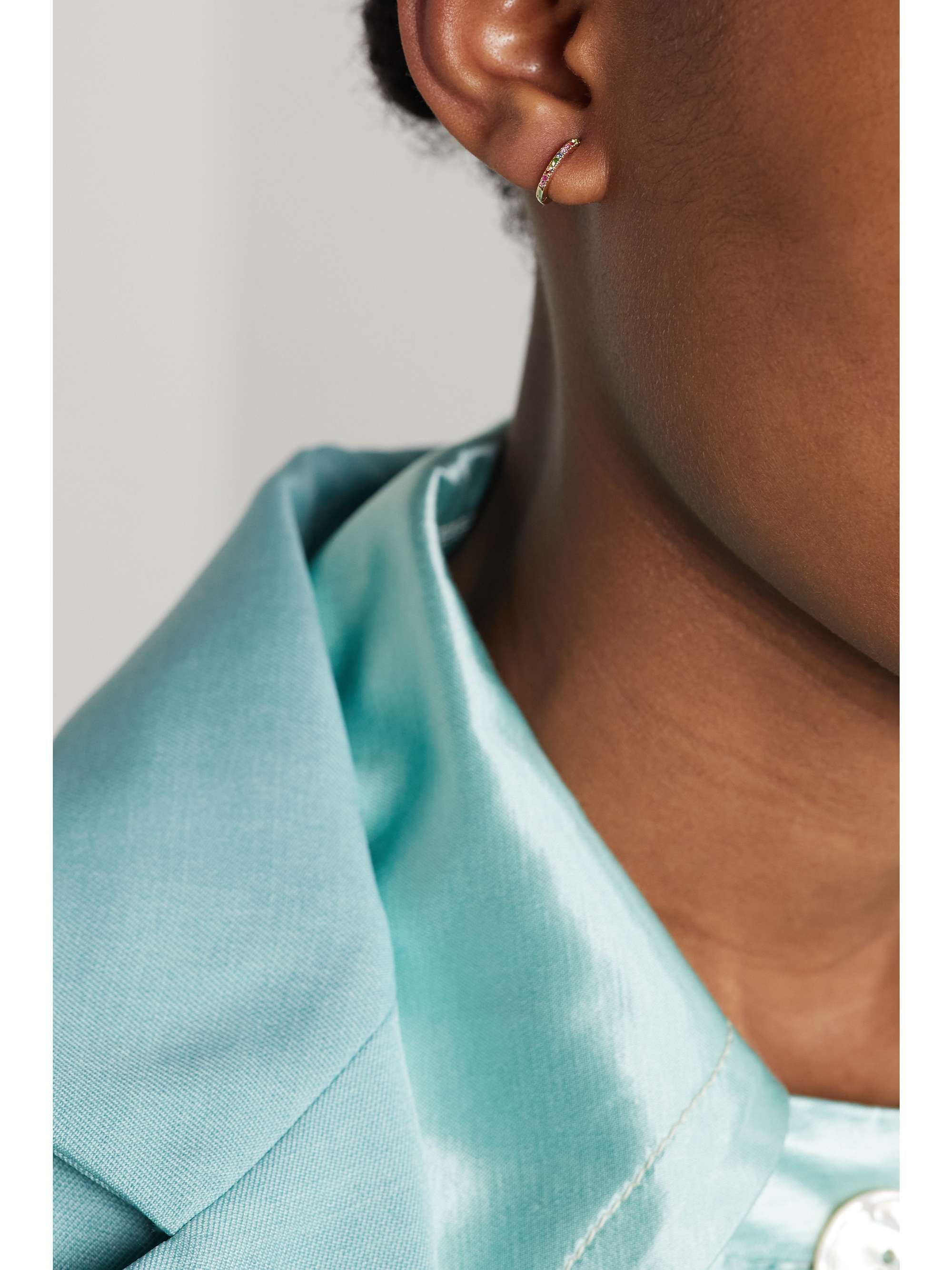 STONE AND STRAND Gold sapphire hoop earrings NETAPORTER