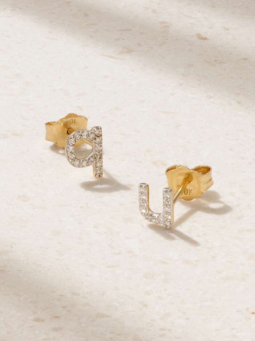 STONE AND STRAND Alphabet Gold Diamond Single Earring