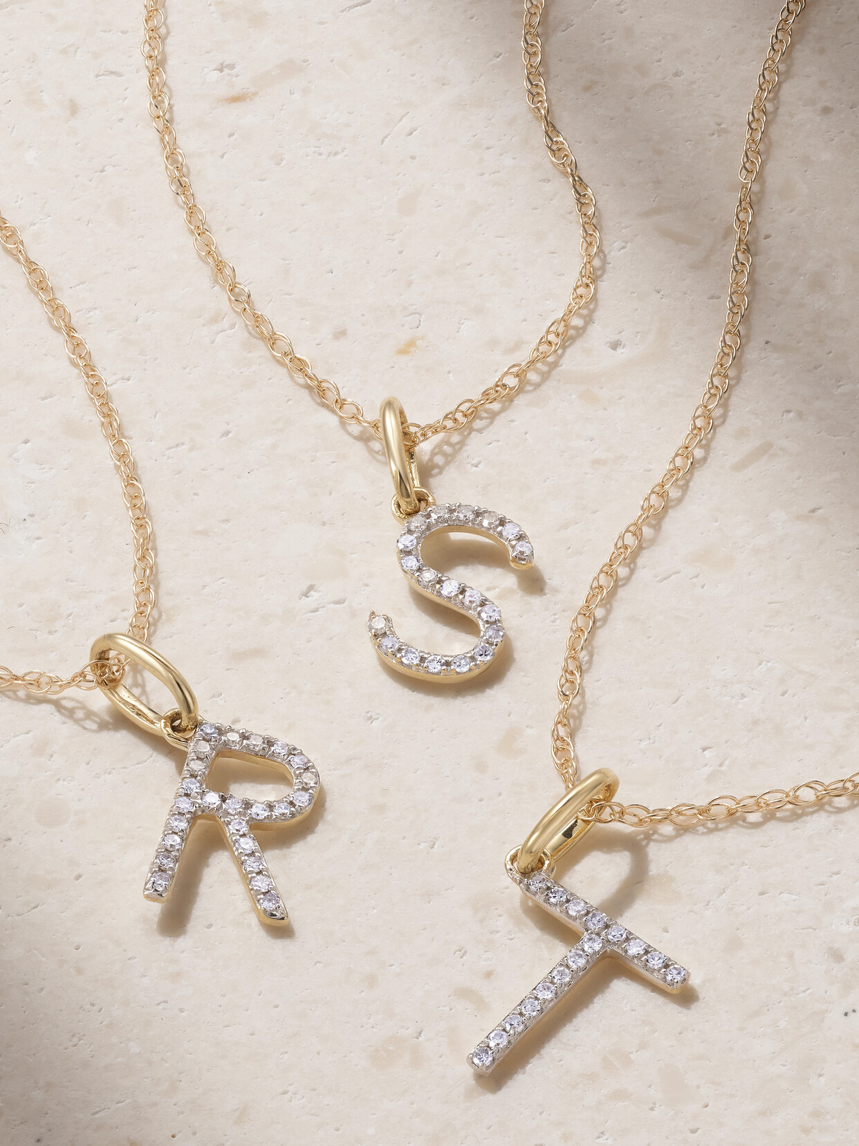 STONE AND STRAND ALPHABET 9-KARAT GOLD DIAMOND NECKLACE