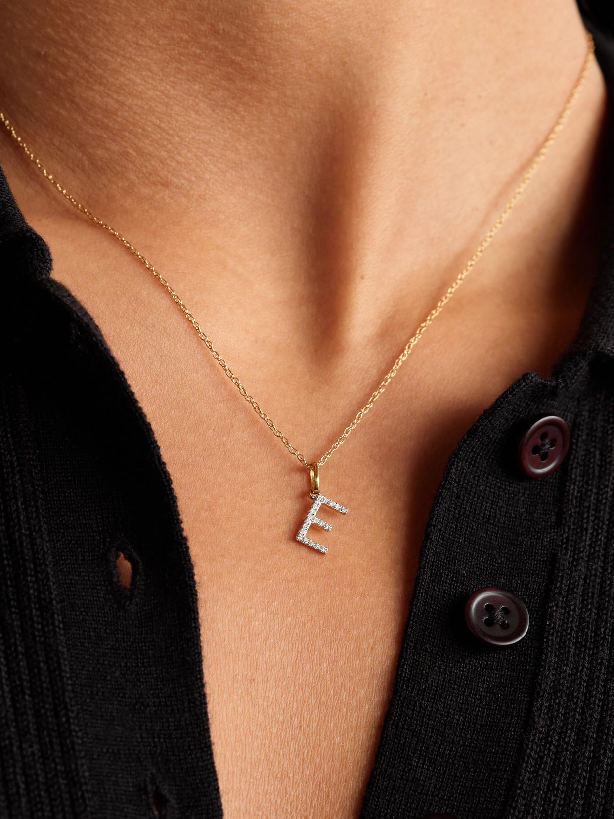 STONE AND STRAND ALPHABET 9-KARAT GOLD DIAMOND NECKLACE