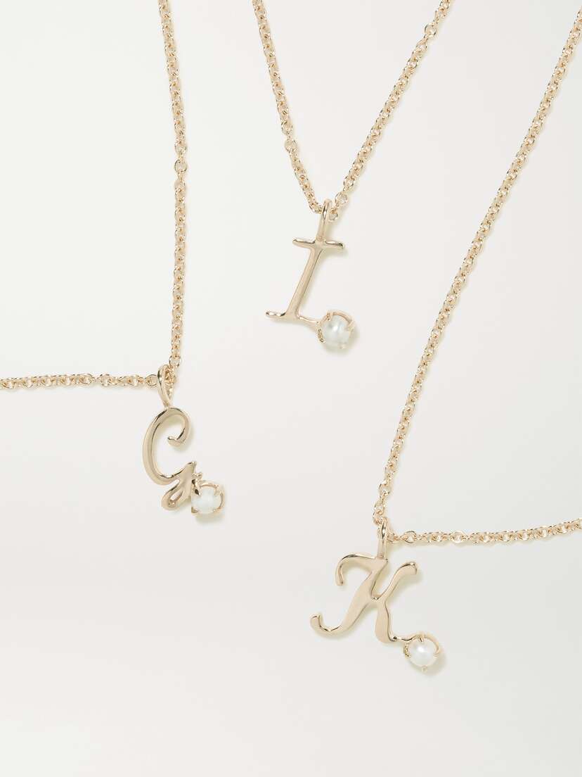 STONE AND STRAND Initial 9-karat Gold Pearl Necklace