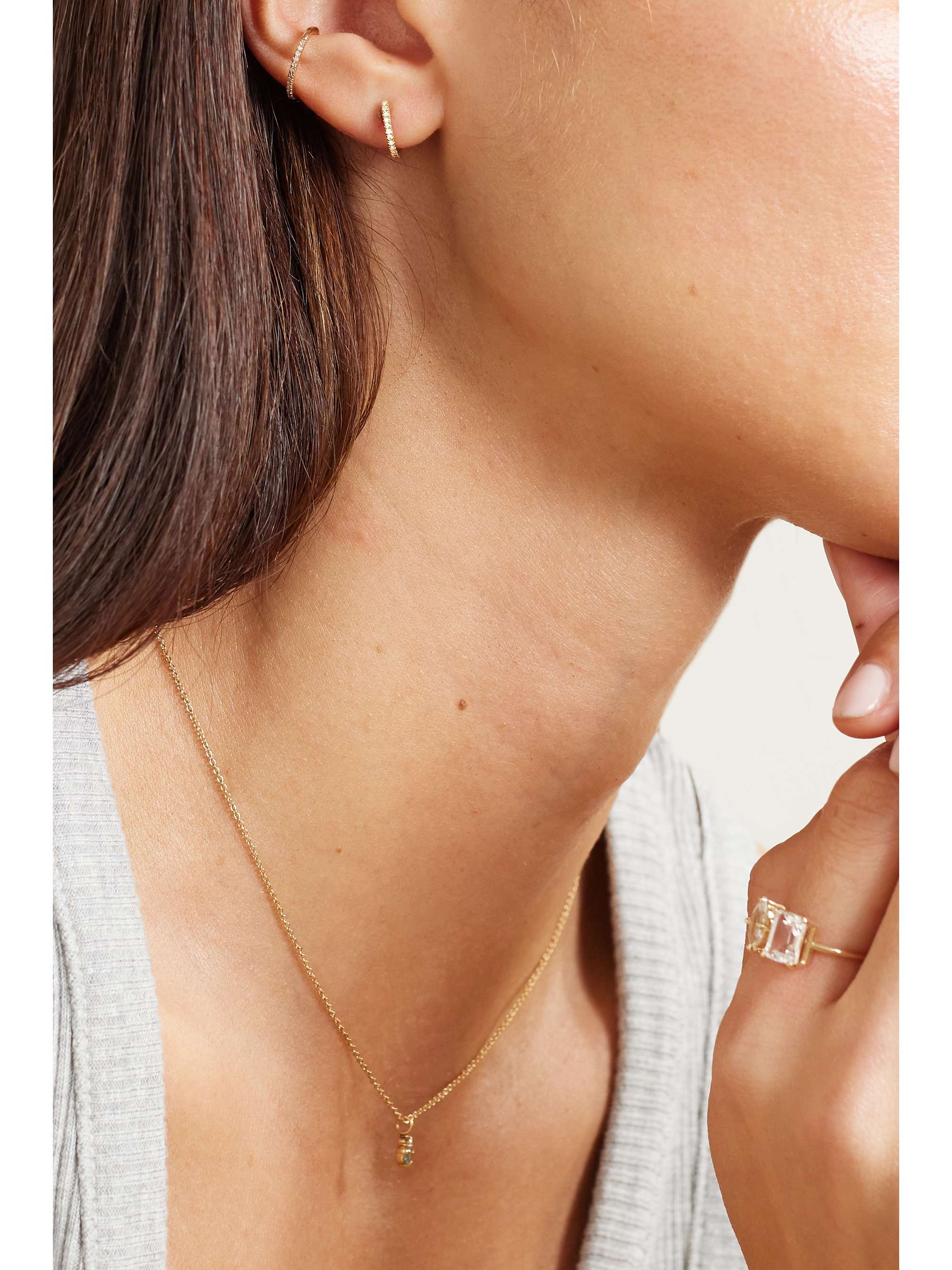 Tiny Diamond and Ear Cuff Chain Earring - STONE AND STRAND