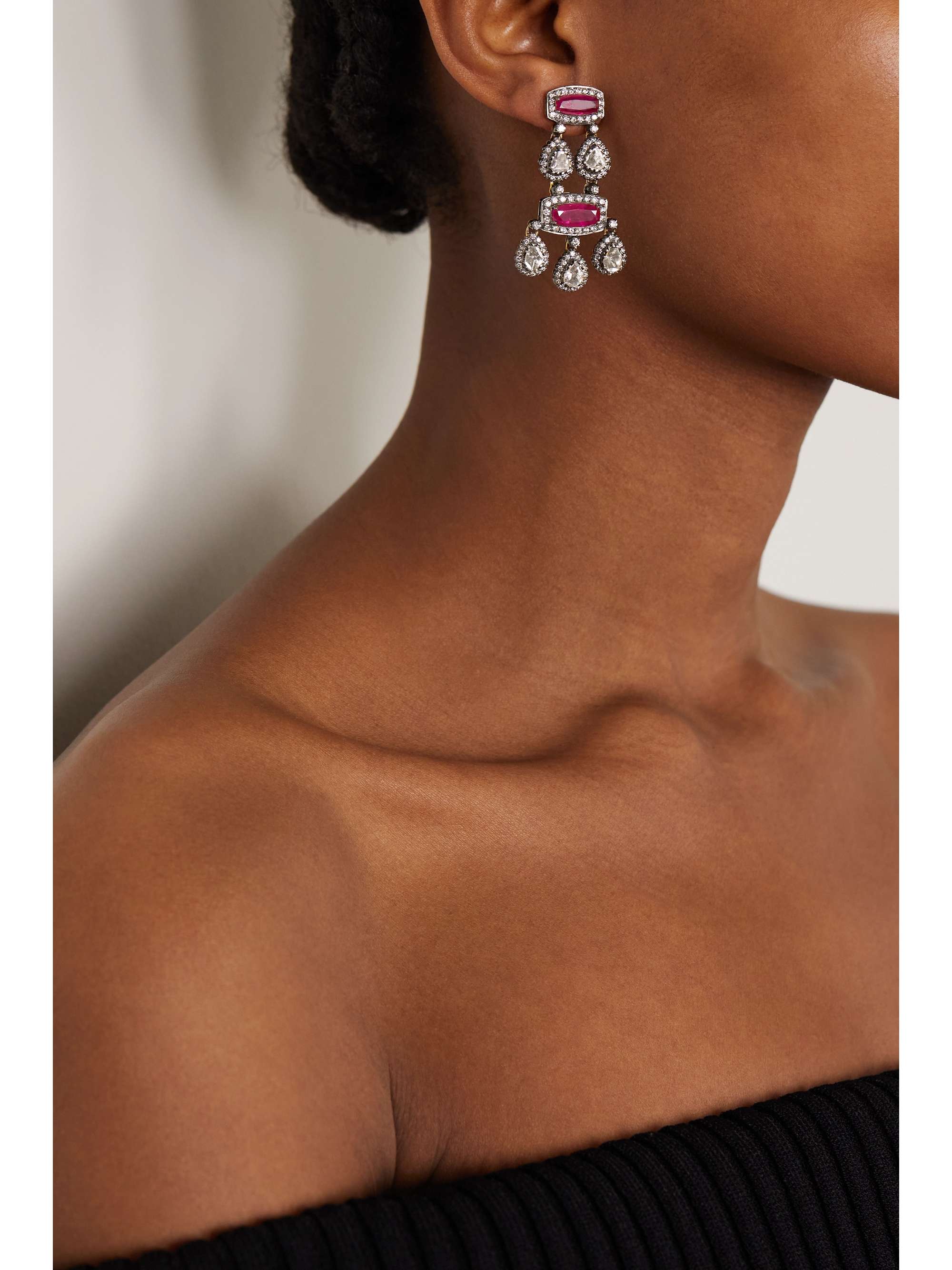 AMRAPALI LONDON Sterling silver-plated 18-karat gold, ruby and diamond earrings