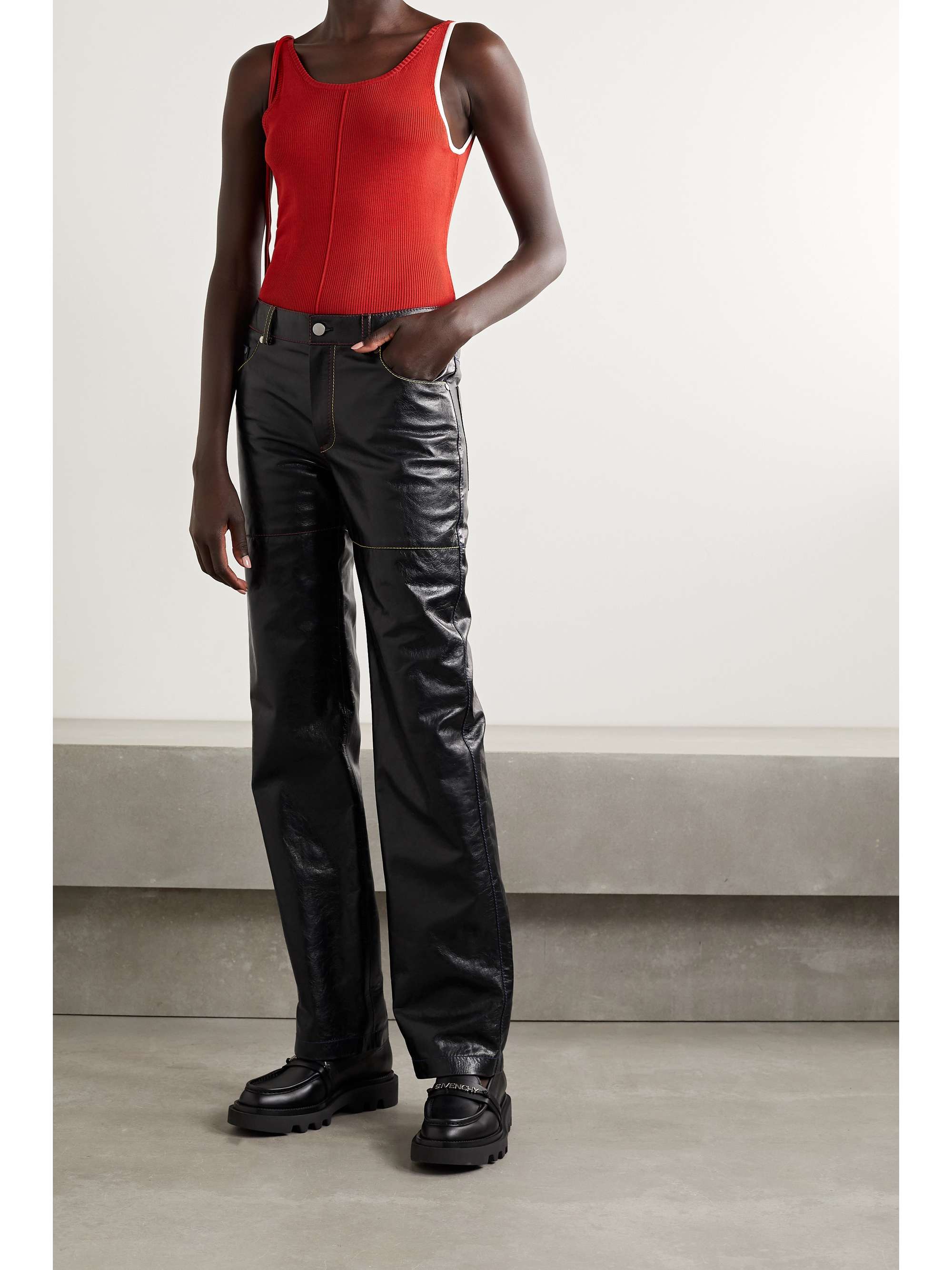 Black Crinkled-leather straight-leg 