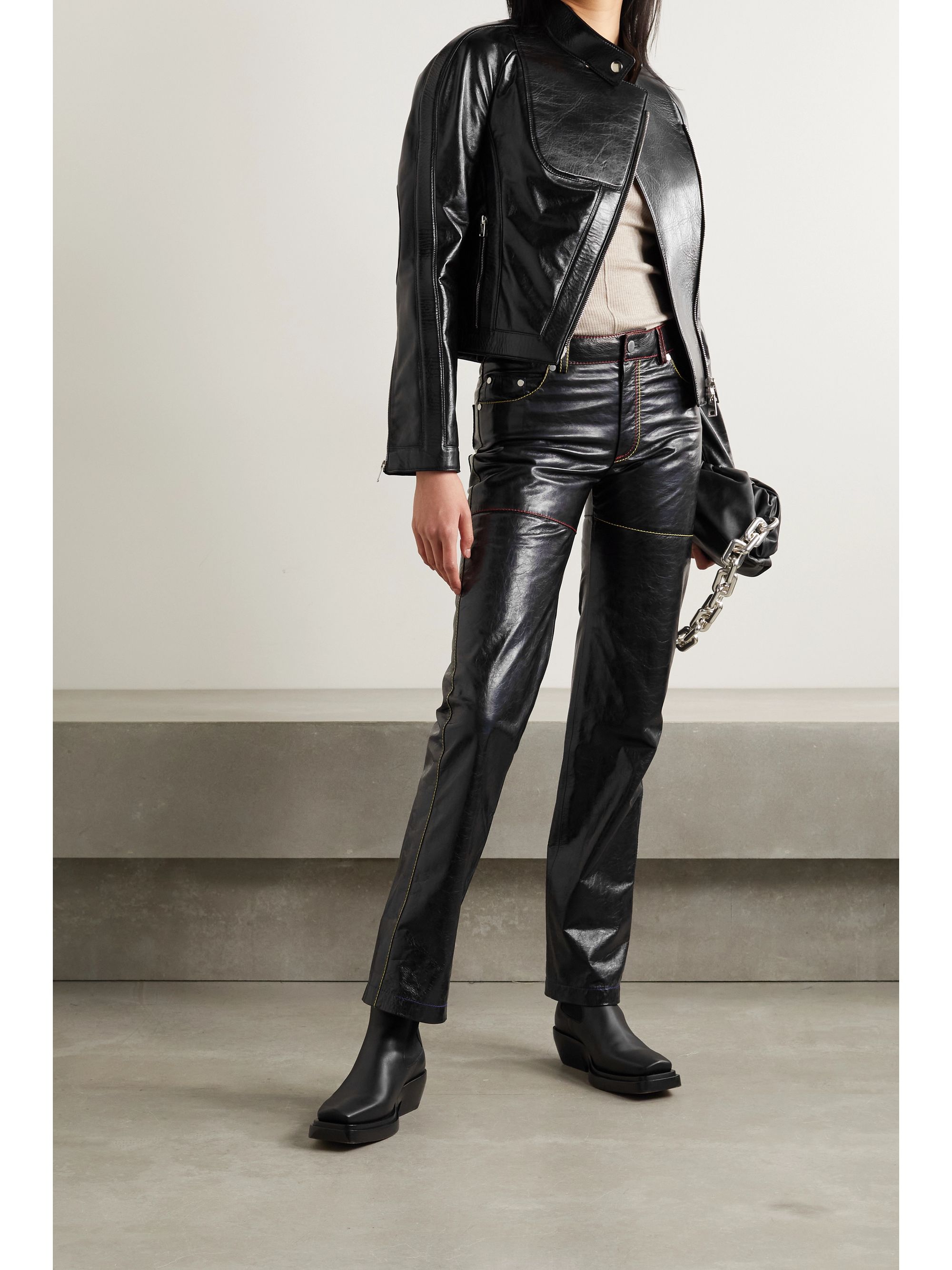 黑色褶皱皮革机车夹克 Net A Porter Peter Do Net A Porter 黑色褶皱皮革机车夹克 Net A Porter Peter Do Net A Porter