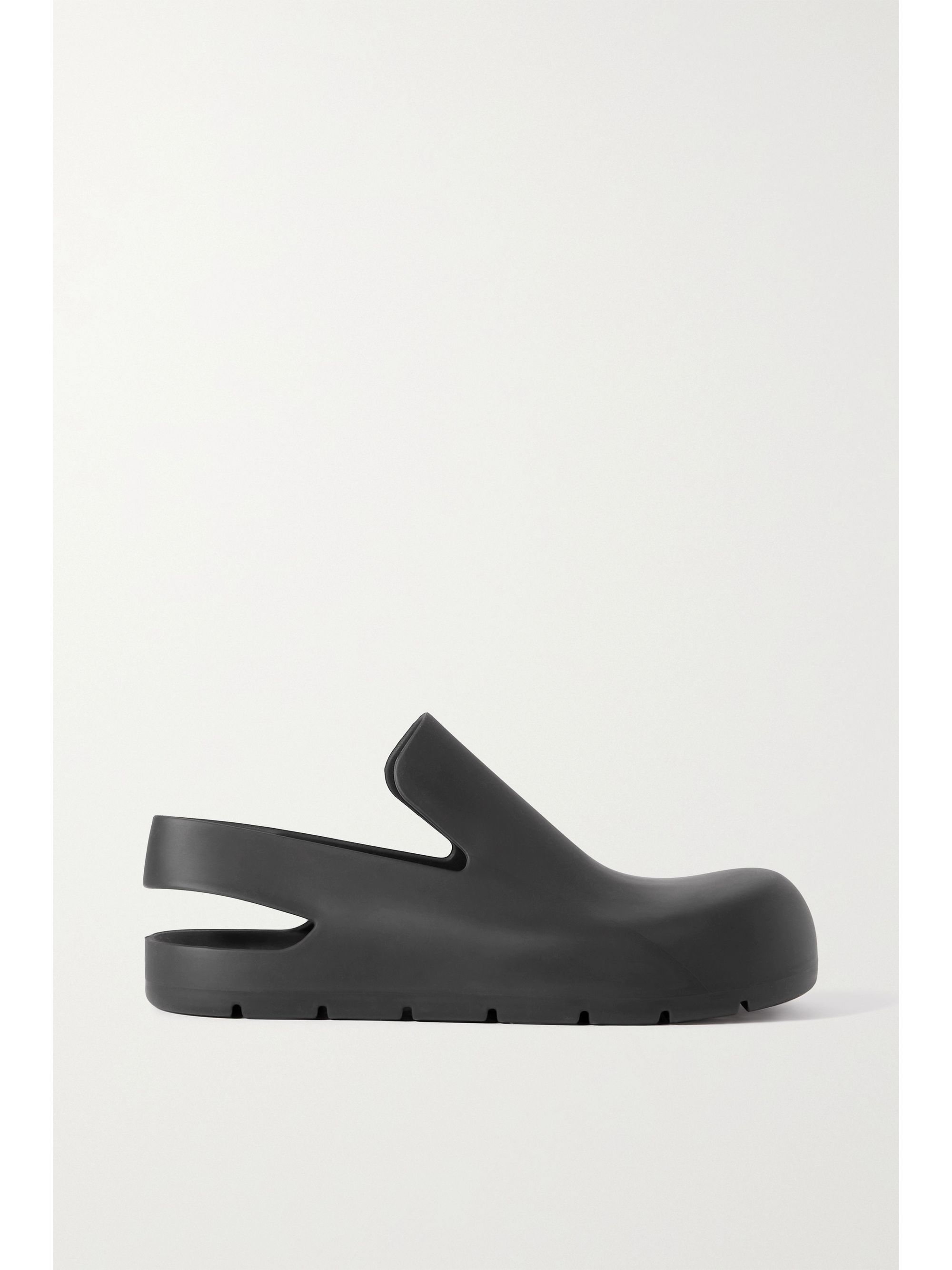 black rubber clogs
