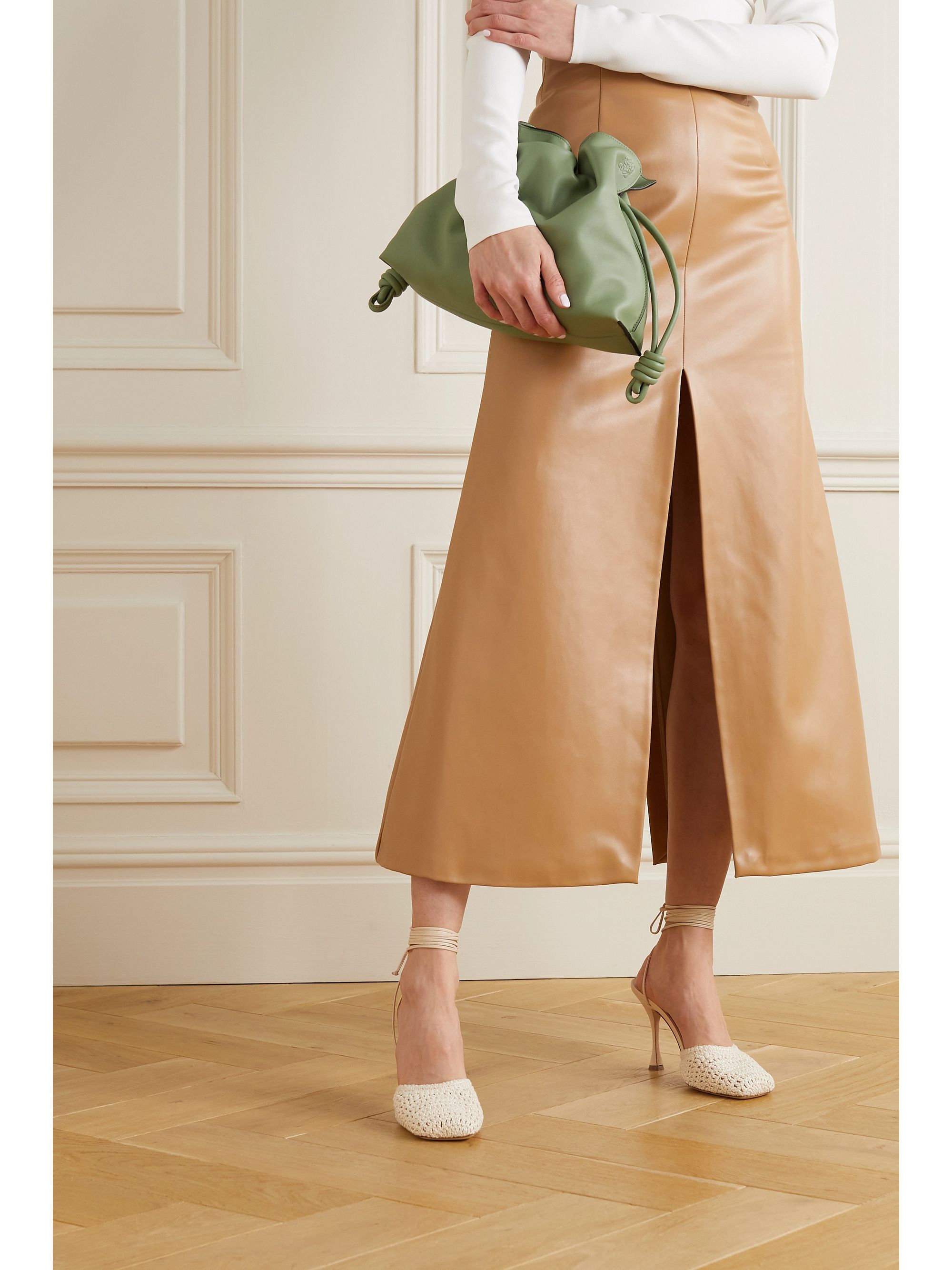 Cream Leather Trimmed Crochet Knit Pumps Magda Butrym Net A Porter