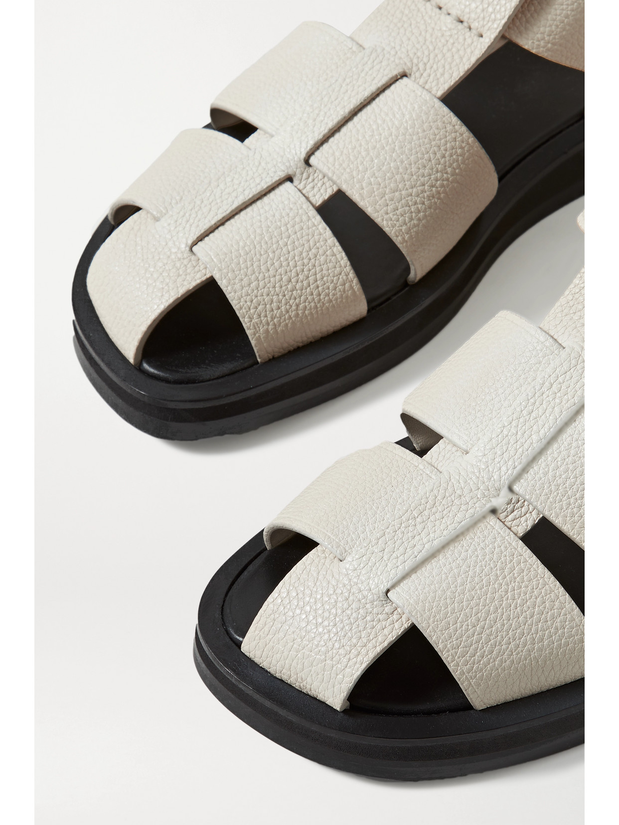 Shop The Row Fisherman Woven Textured-leather Sandals In Off-white