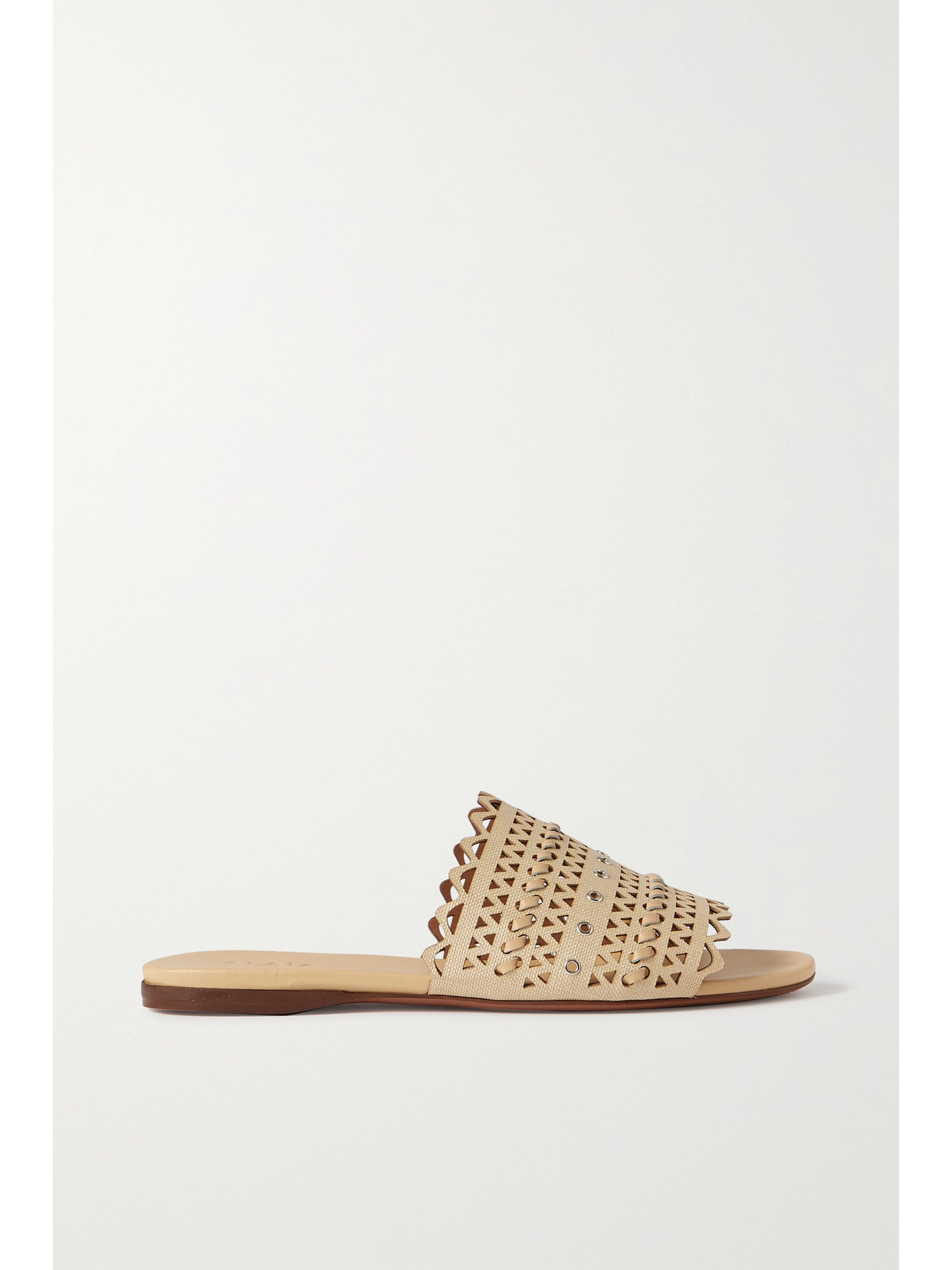 Alaïa Eyelet-embellished Laser-cut Raffia And Leather Slides