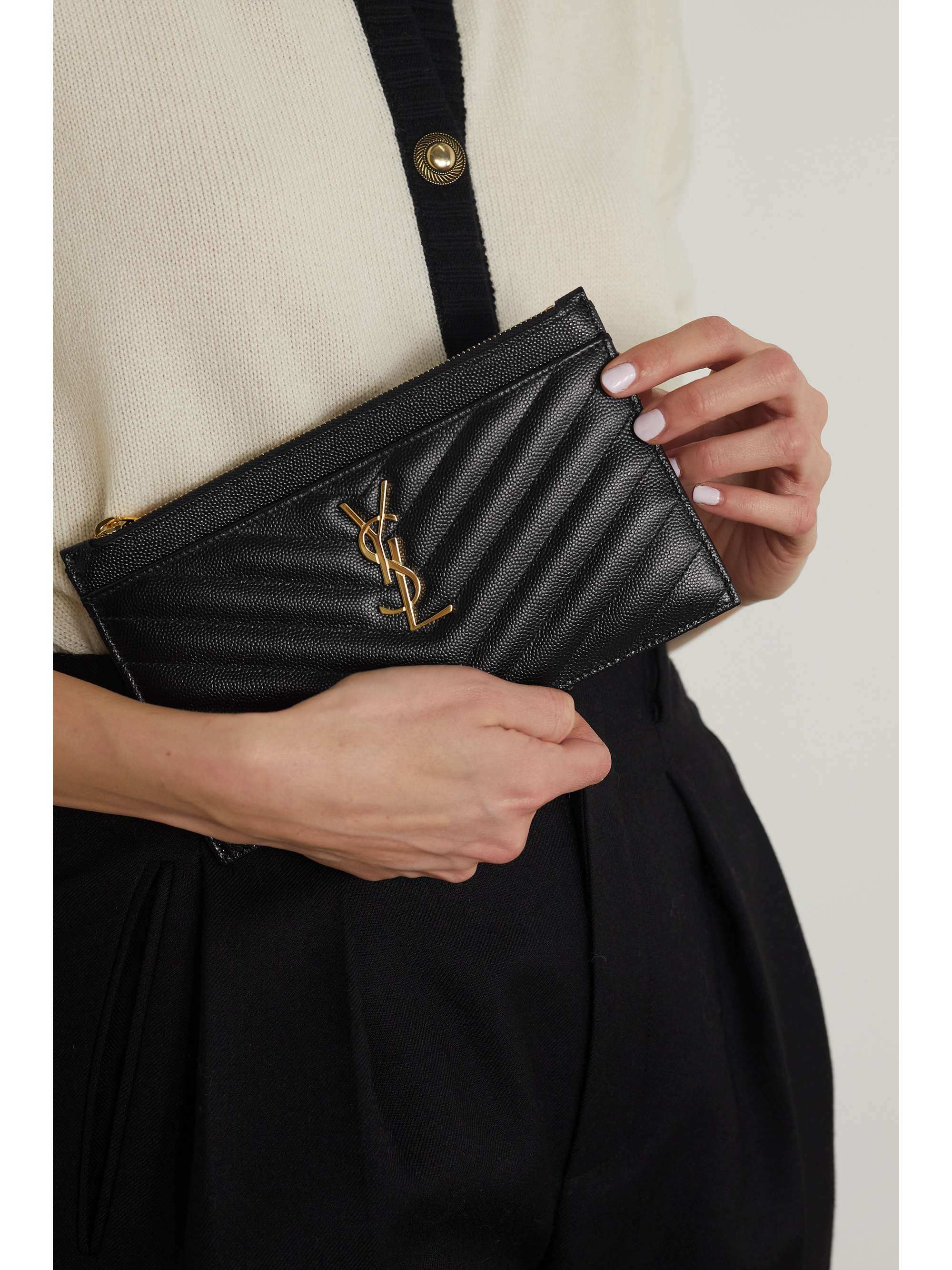 SAINT LAURENT Monogramme quilted textured-leather pouch