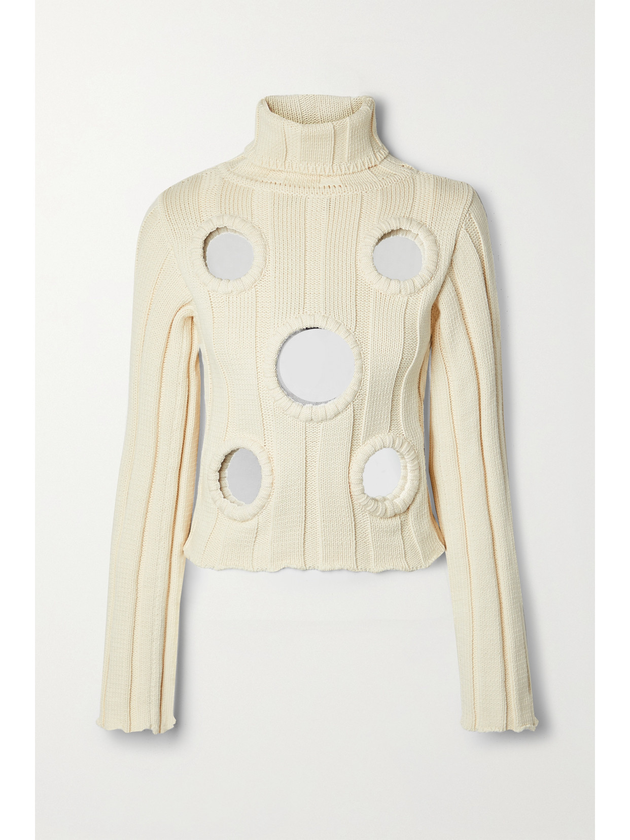 Embellished Ribbed Cotton-blend Turtleneck Sweater