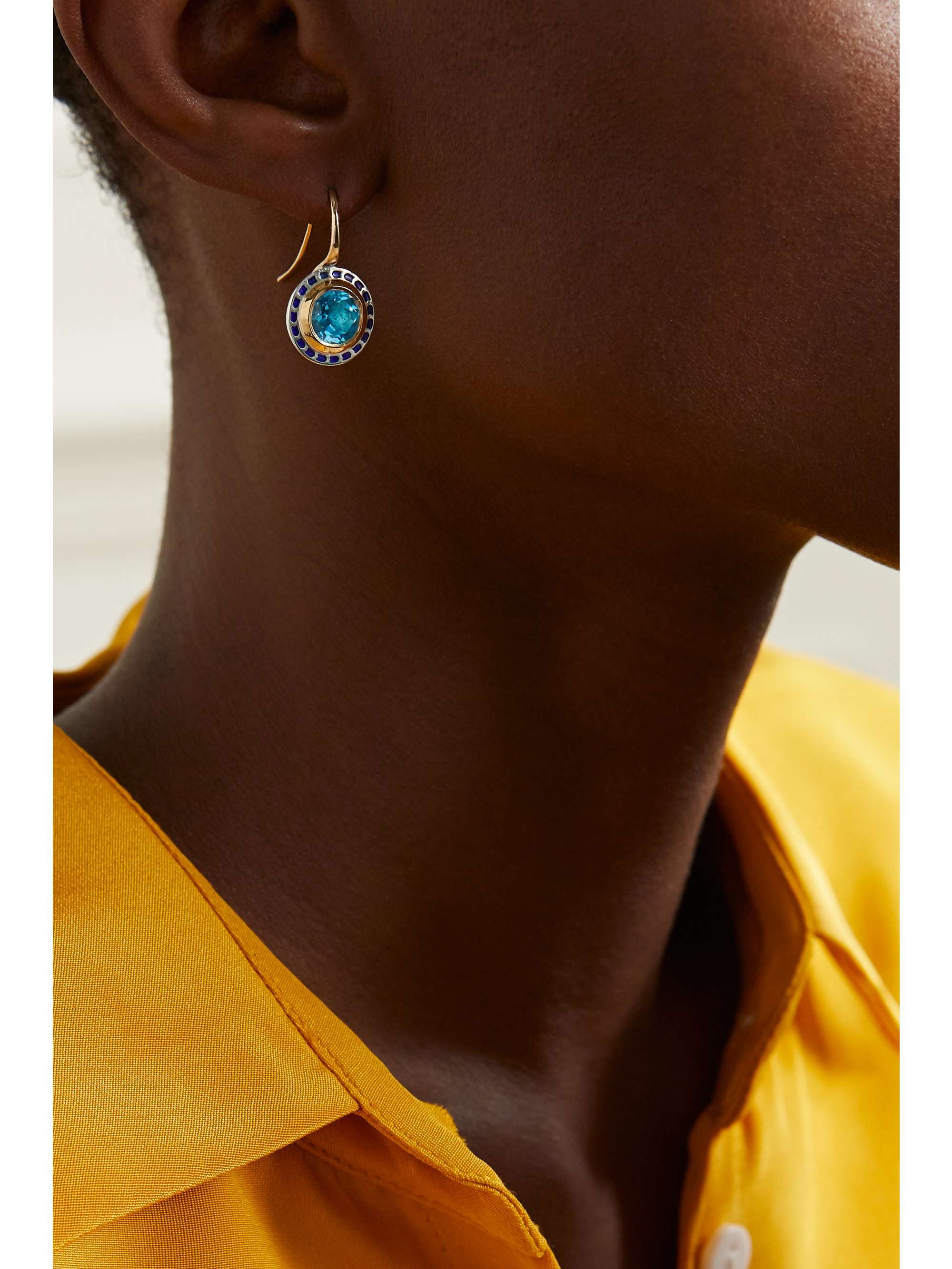 ALICE CICOLINI Tile Mini sterling silver, 22-karat gold, enamel and topaz earrings