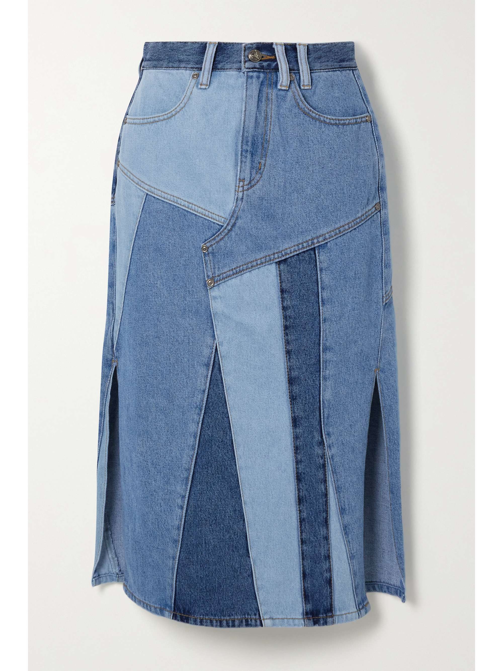 long denim patchwork skirt