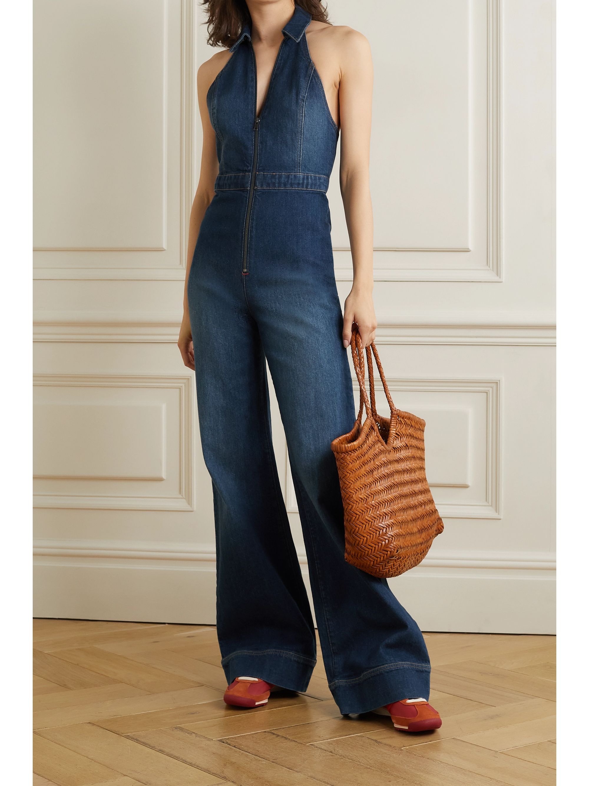 Denim halterneck jumpsuit Clearance