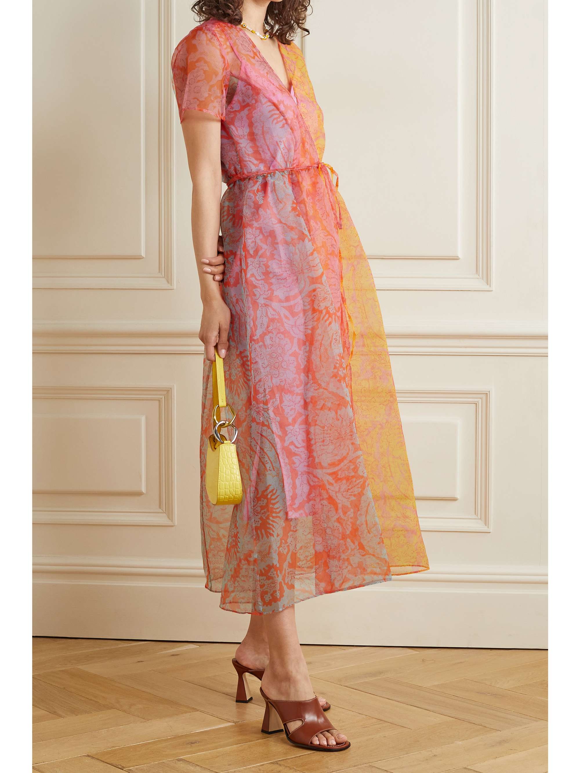 floral print wrap midi dress