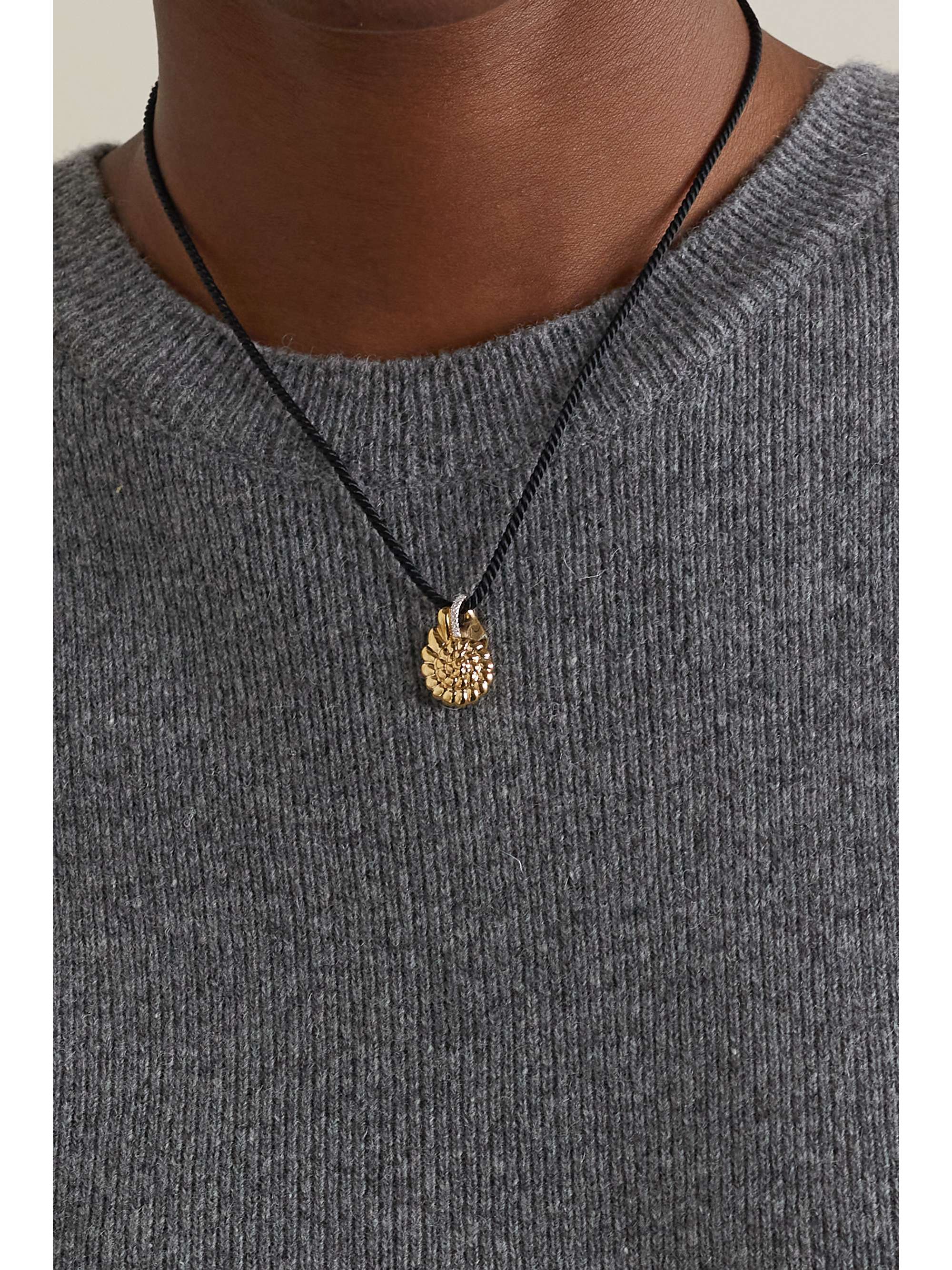 YVONNE LÉON 9-karat gold, silk and diamond necklace