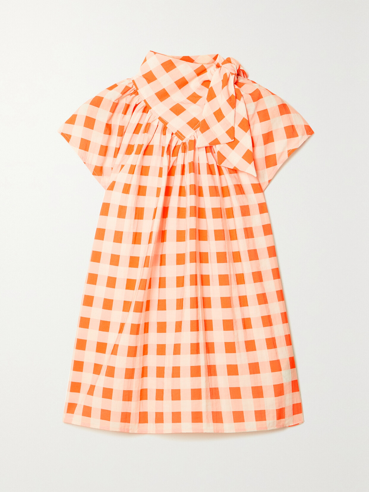 VICTORIA BECKHAM BOW-DETAILED GINGHAM CREPE TOP