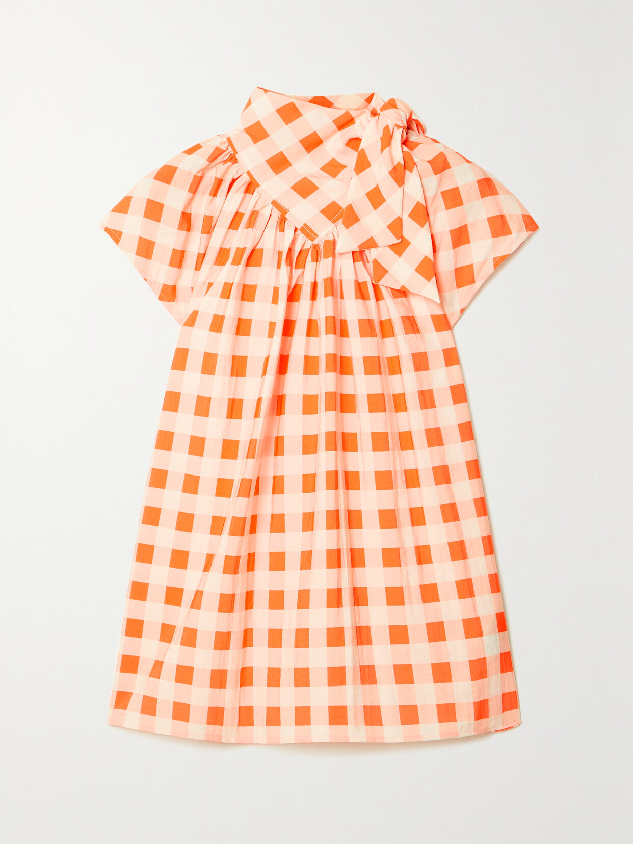 VICTORIA VICTORIA BECKHAM BOW-DETAILED GINGHAM CREPE TOP