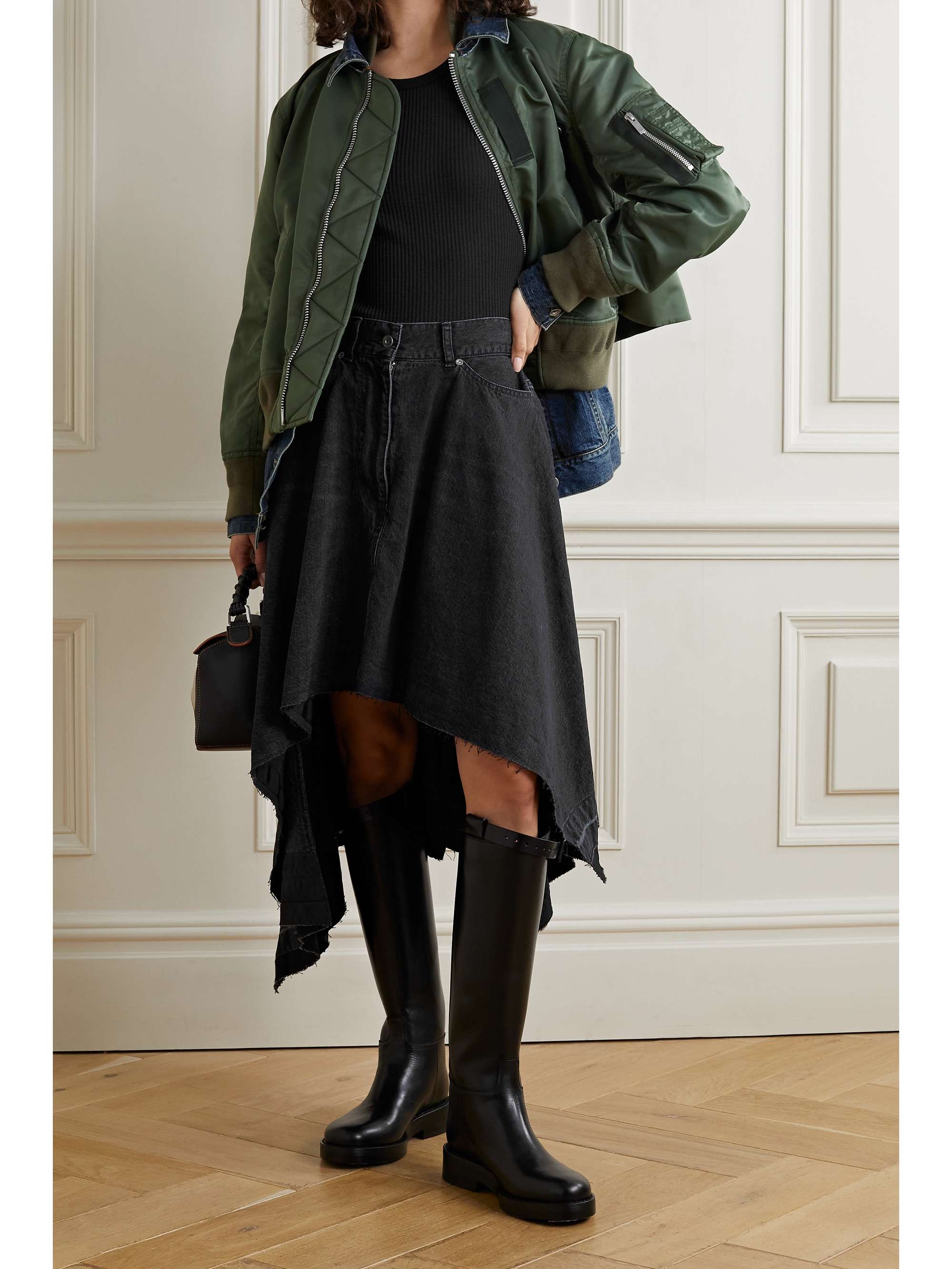 asymmetrical denim skirt