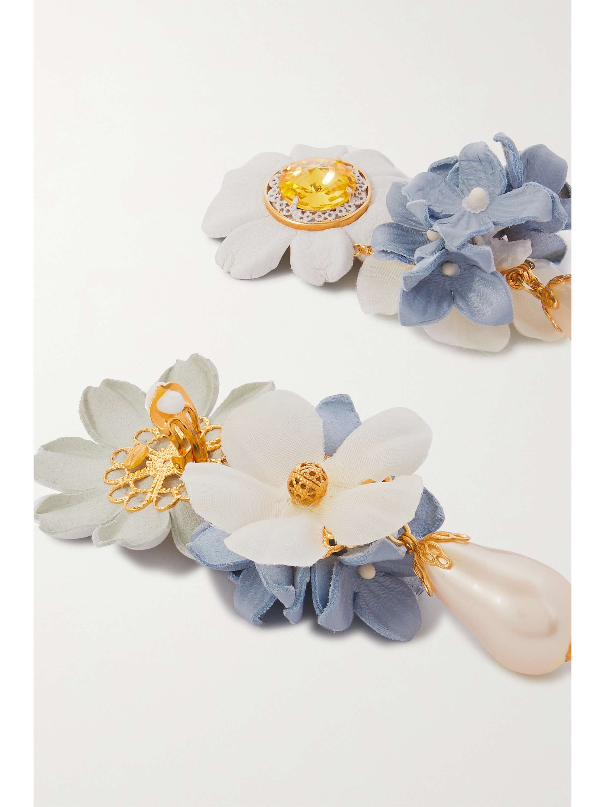 DOLCE&GABBANA Goldfarbene Oversized-Ohrclips mit Leder, Kristallen und Kunstperlen
