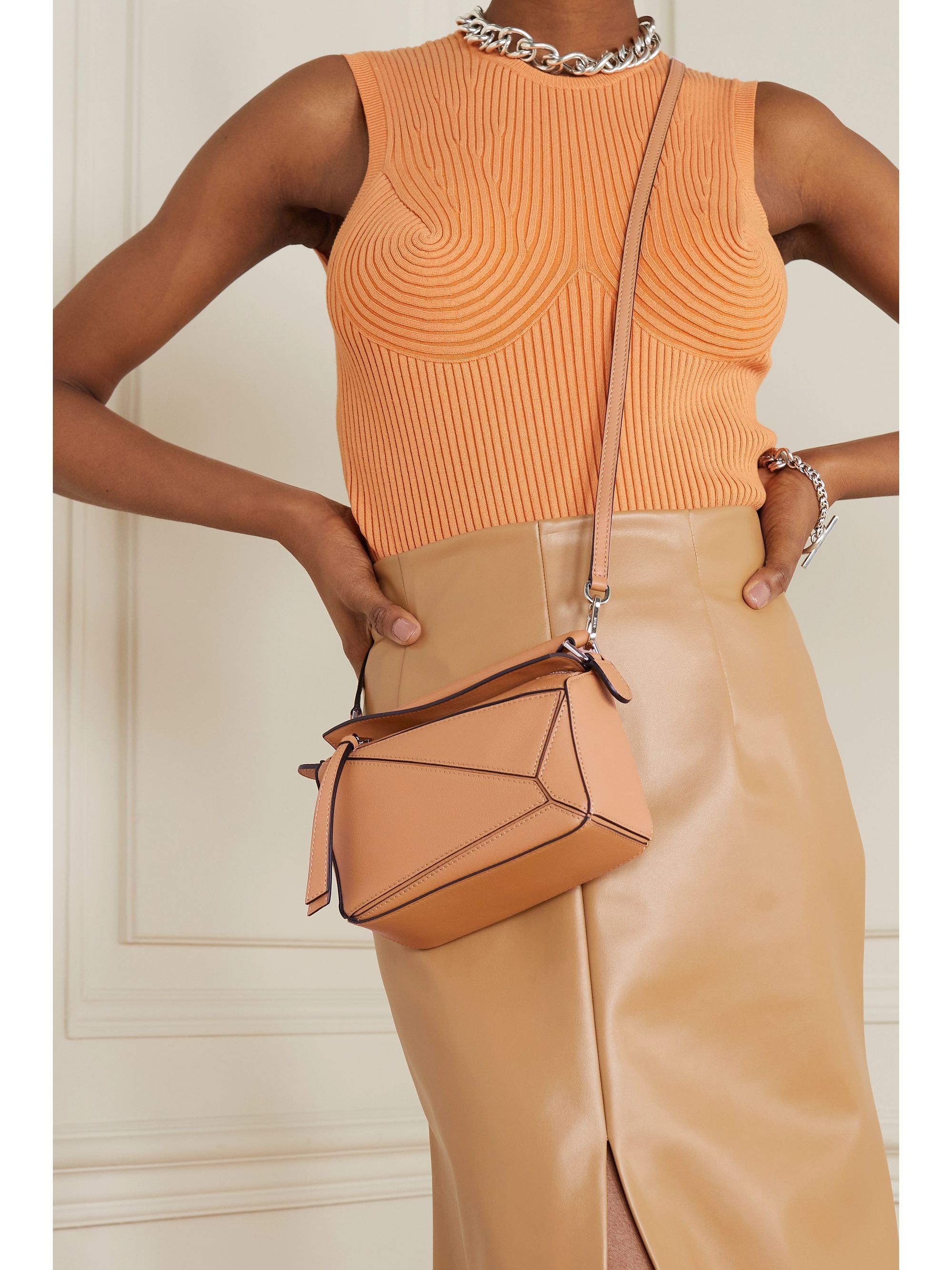 Tan Puzzle Mini Textured Leather Shoulder Bag Loewe Net A Porter