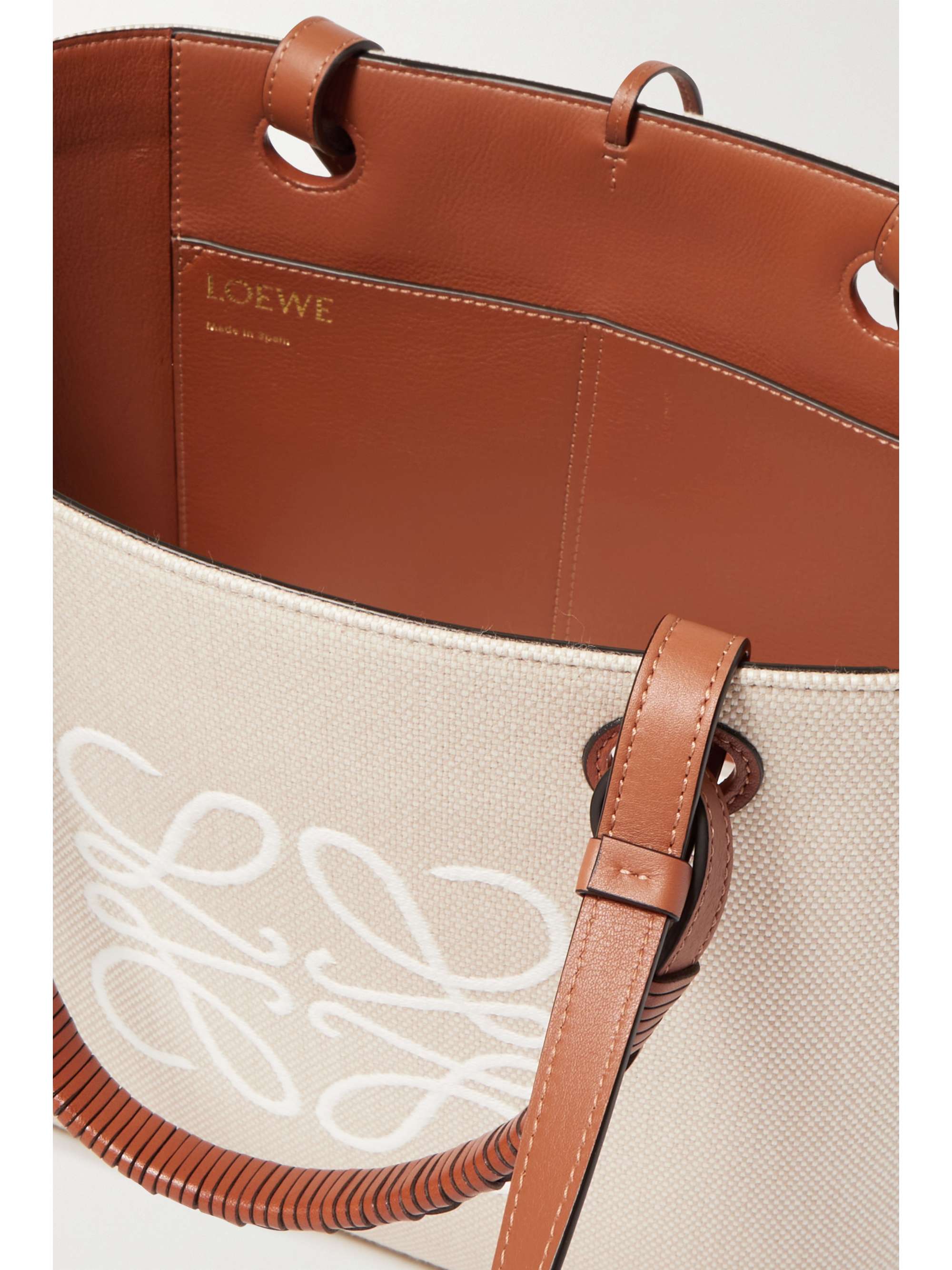 LOEWE Anagram small leather-trimmed embroidered canvas tote