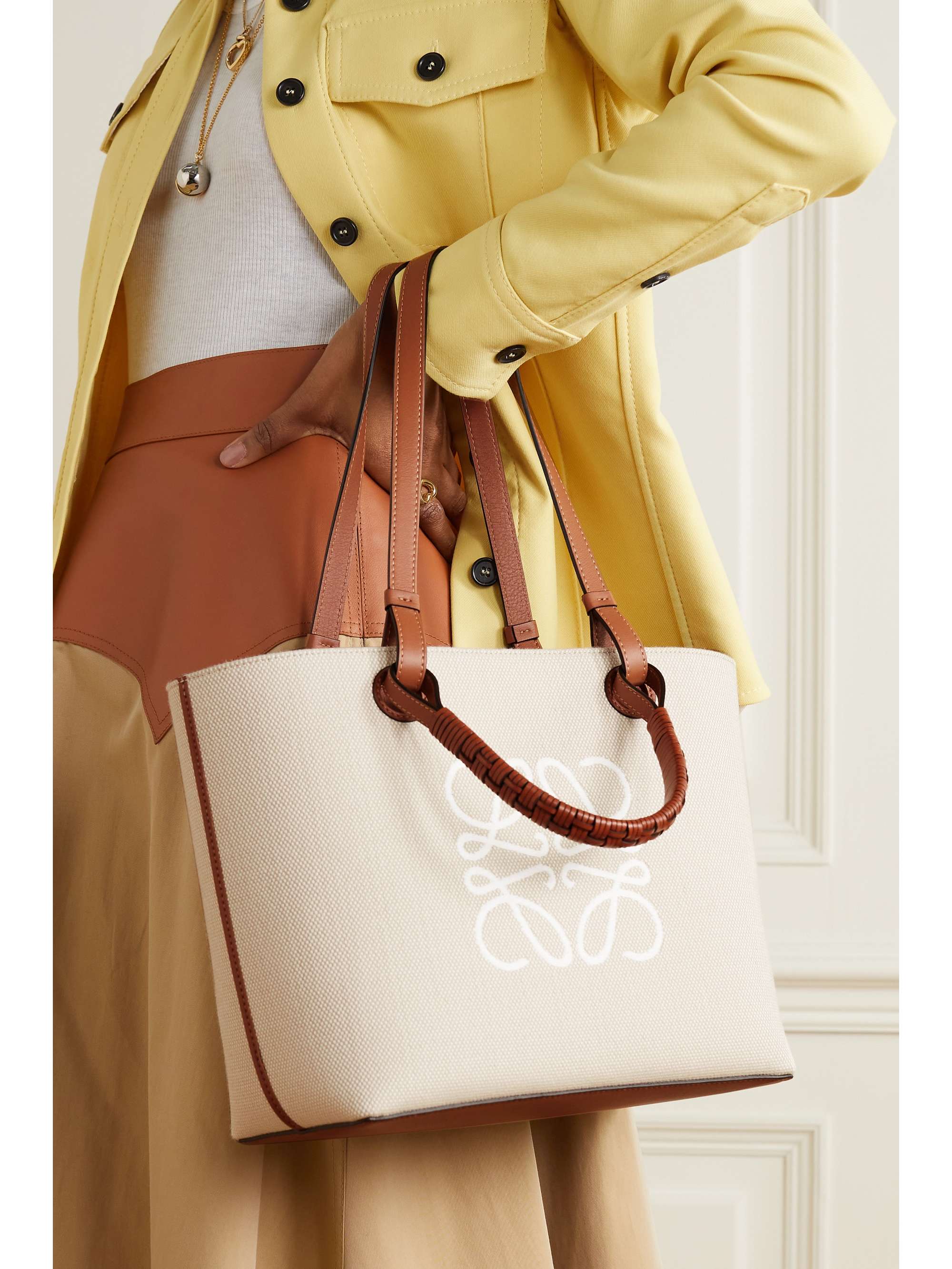 LOEWE Anagram small leather-trimmed embroidered canvas tote