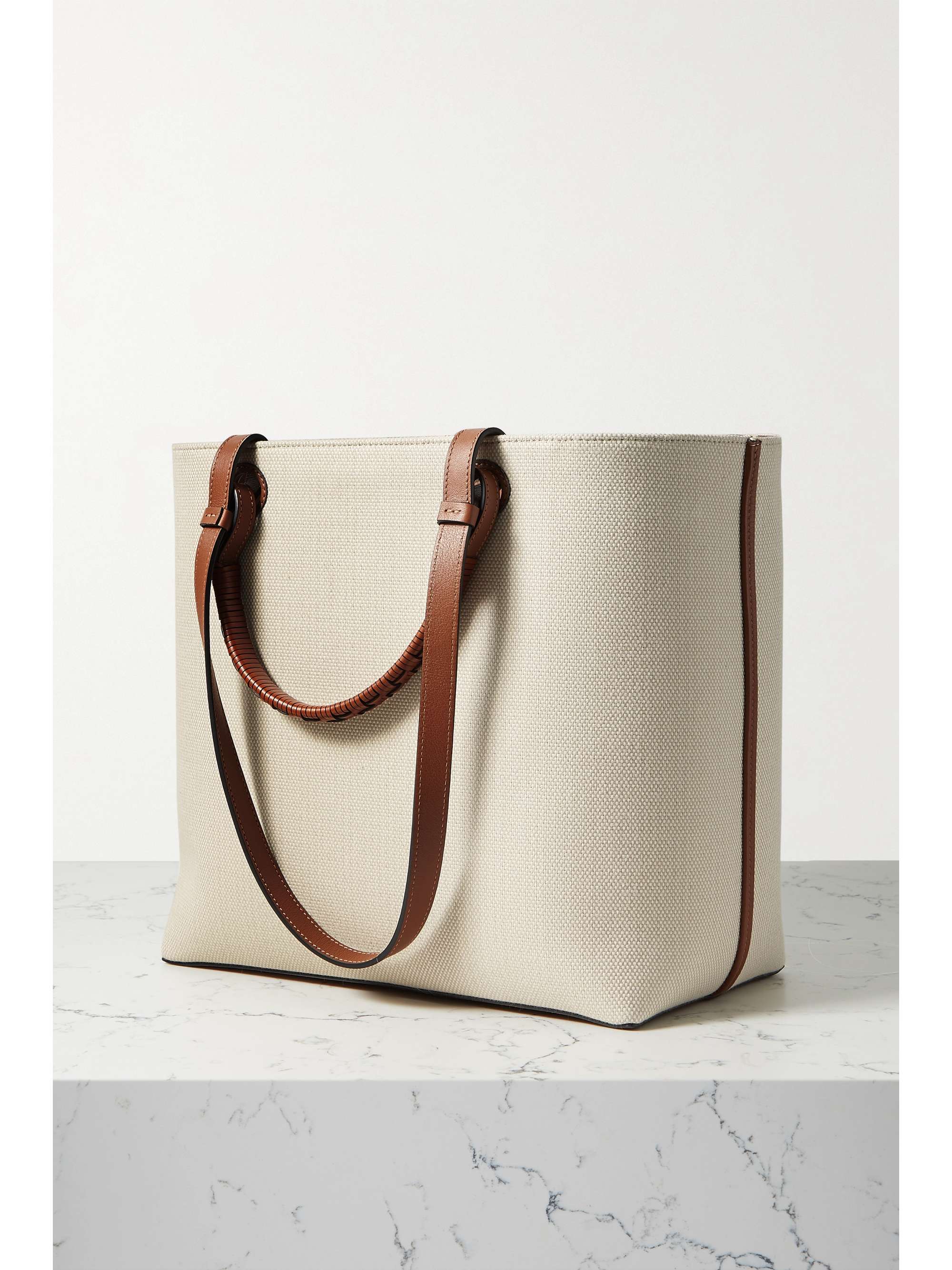 LOEWE Anagram medium leather-trimmed embroidered canvas tote