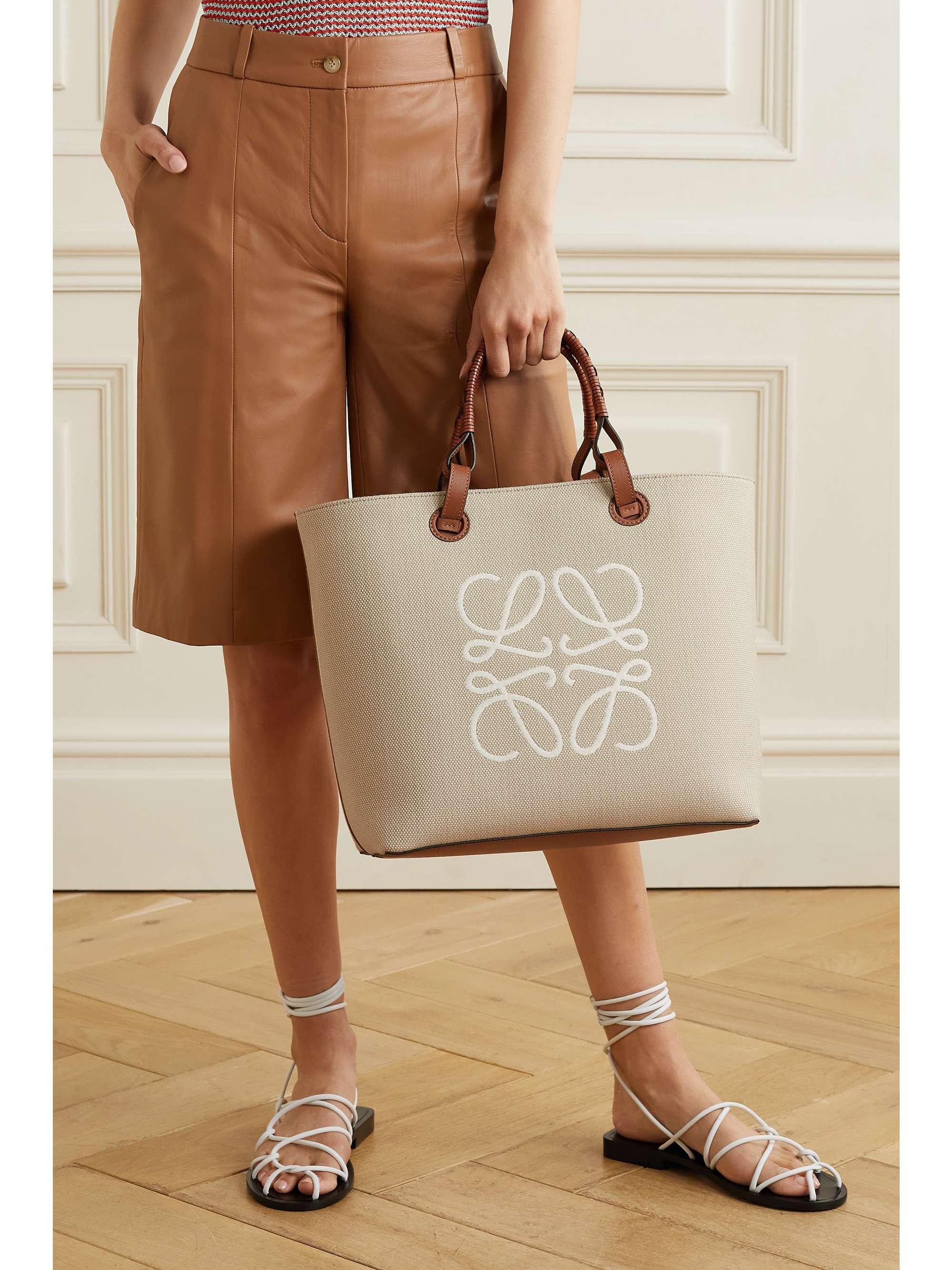 LOEWE Anagram medium leather-trimmed embroidered canvas tote