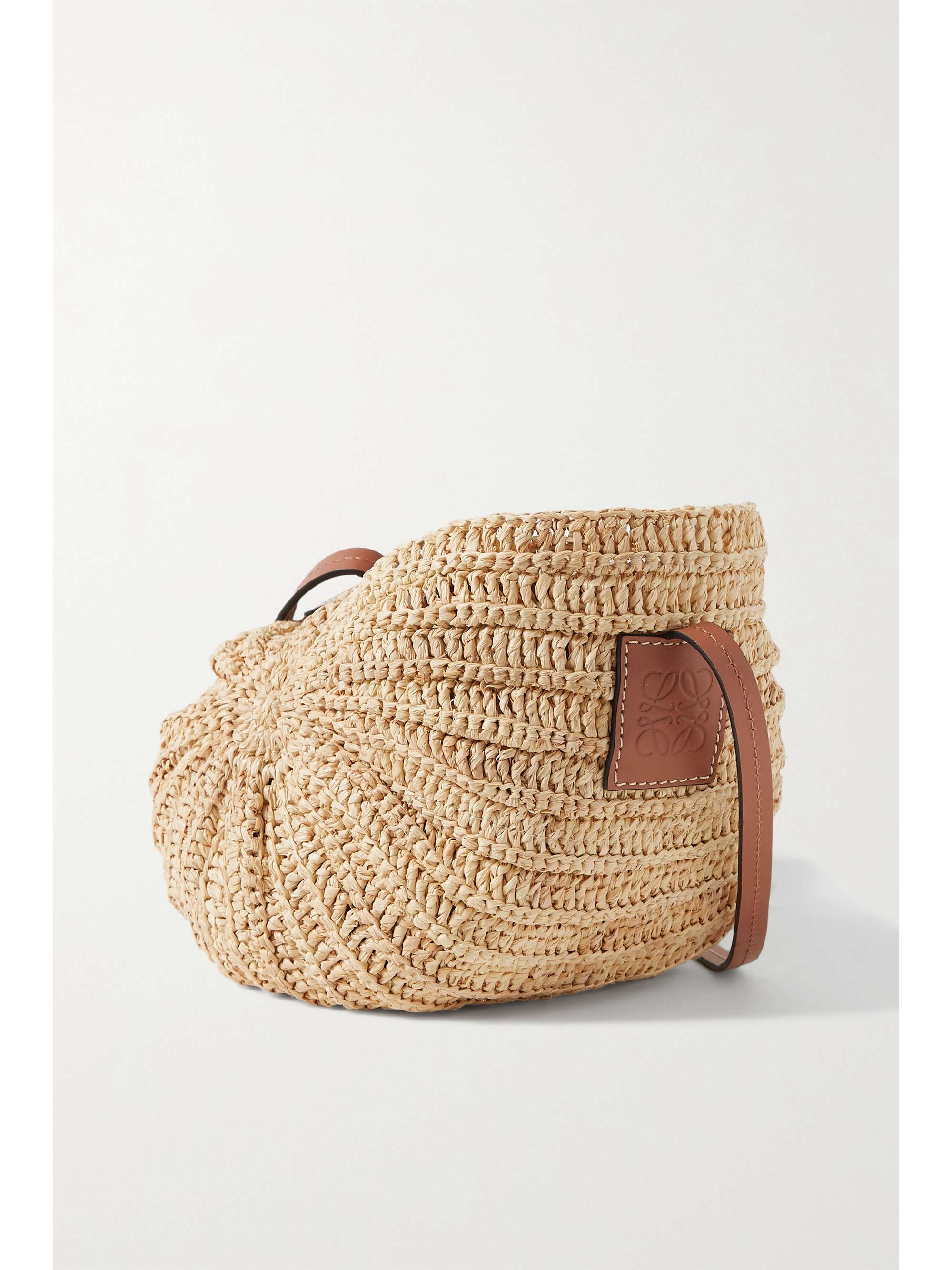 LOEWE + Paula's Ibiza Moon Shell leather-trimmed raffia and hemp shoulder bag