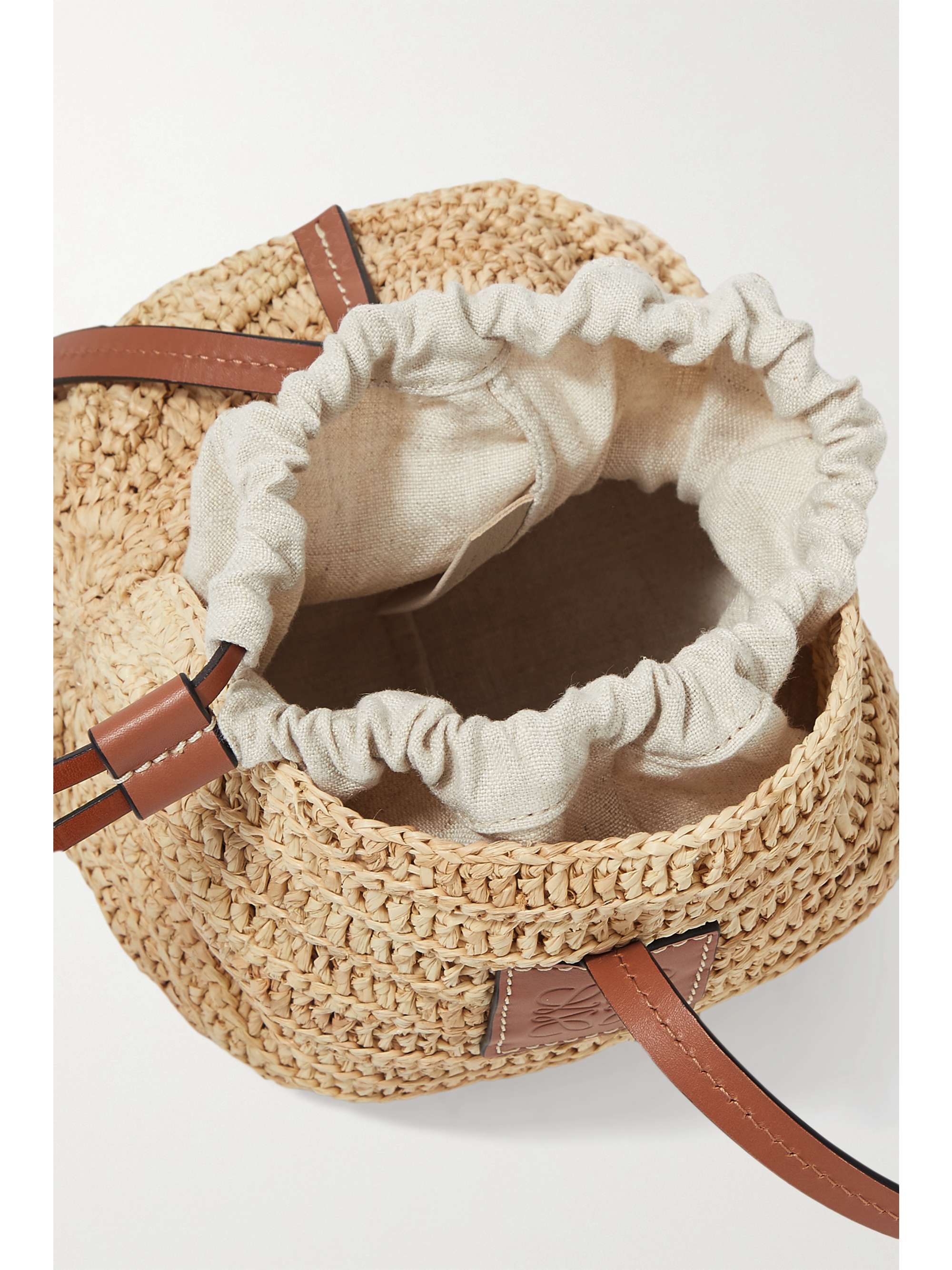LOEWE + Paula's Ibiza Moon Shell leather-trimmed raffia and hemp shoulder bag