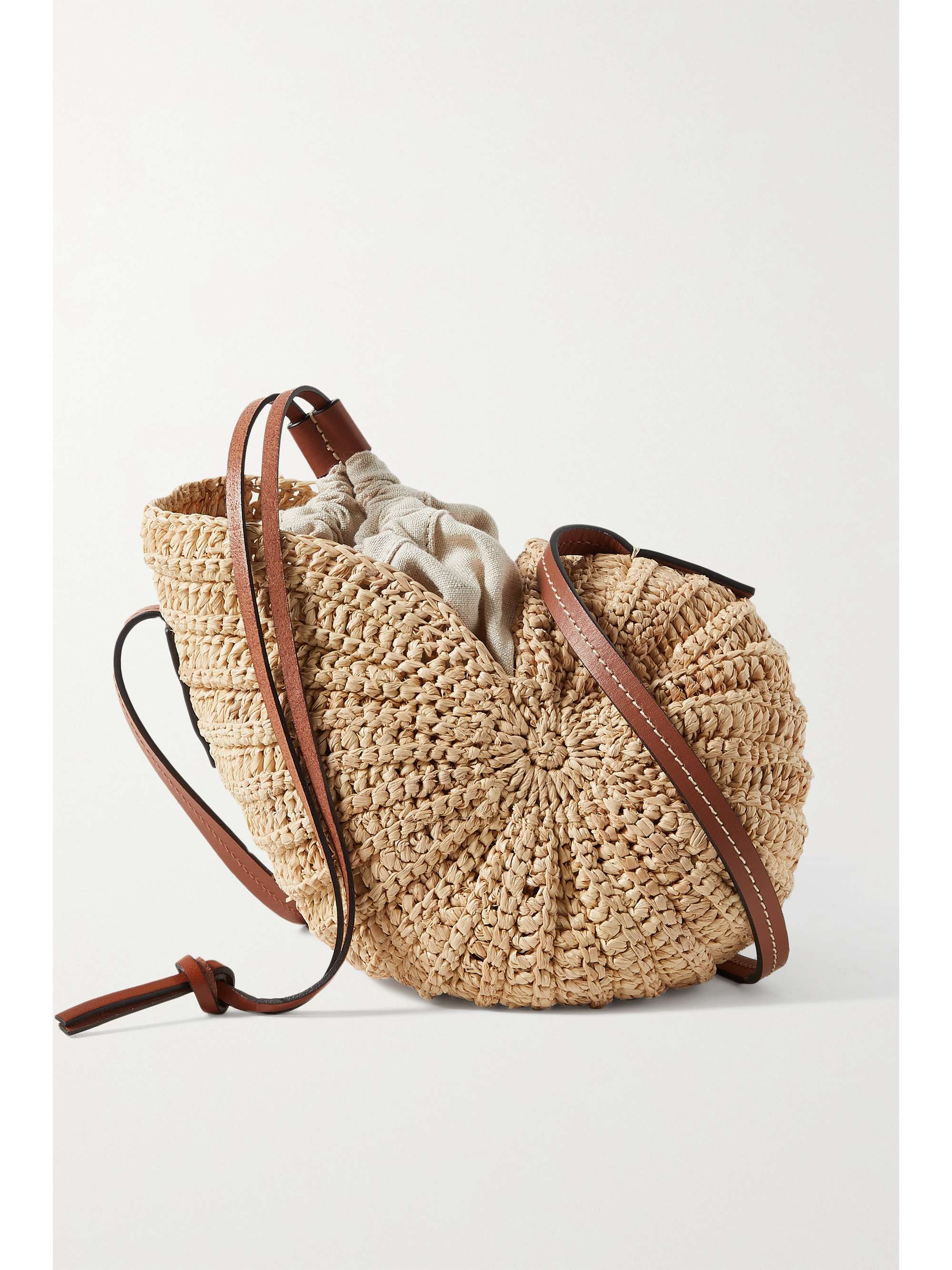 LOEWE Paula's Ibiza Moon Shell leather-trimmed raffia and hemp shoulder bag