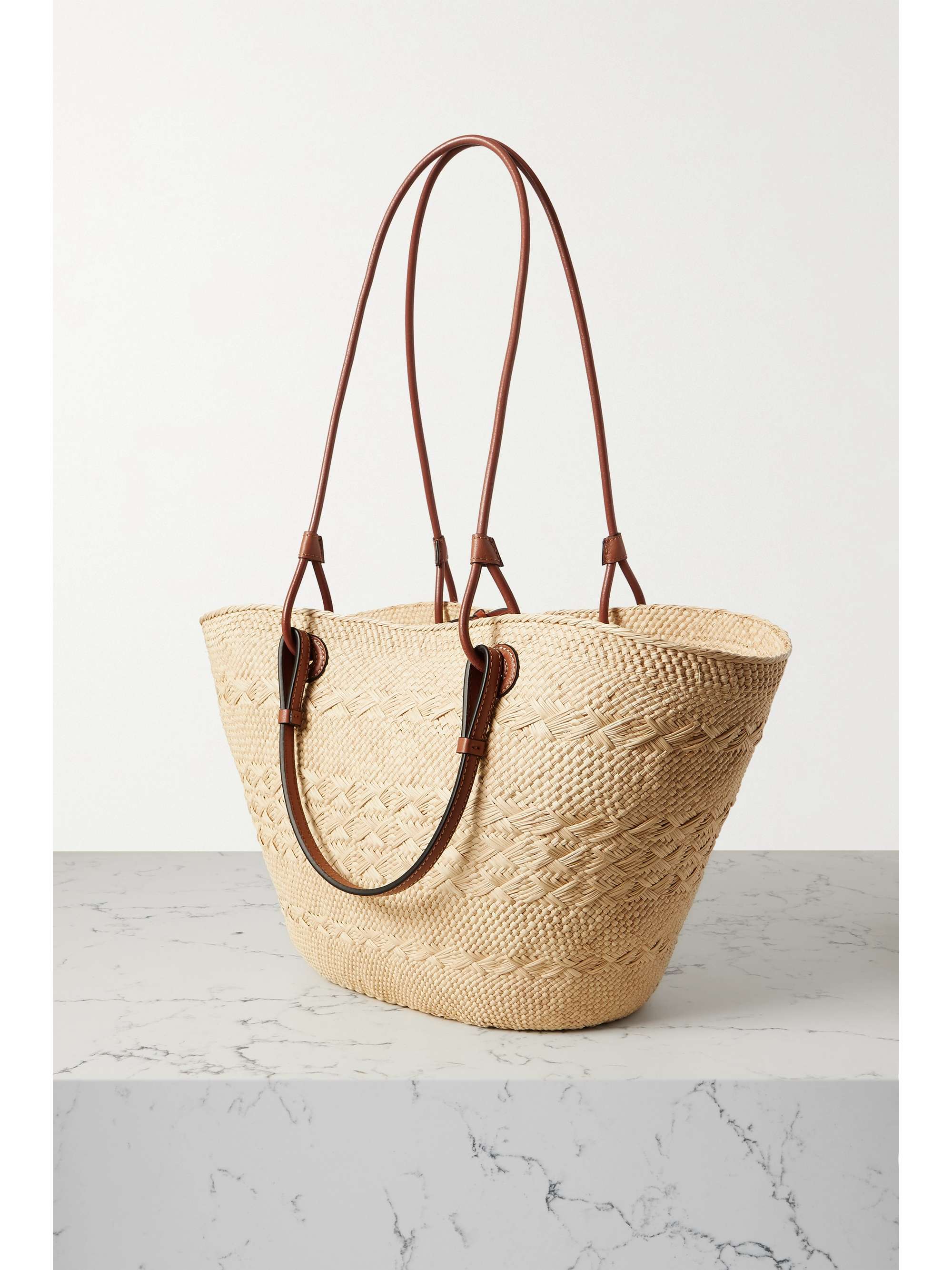 LOEWE + Paula's Ibiza medium leather-trimmed woven raffia tote