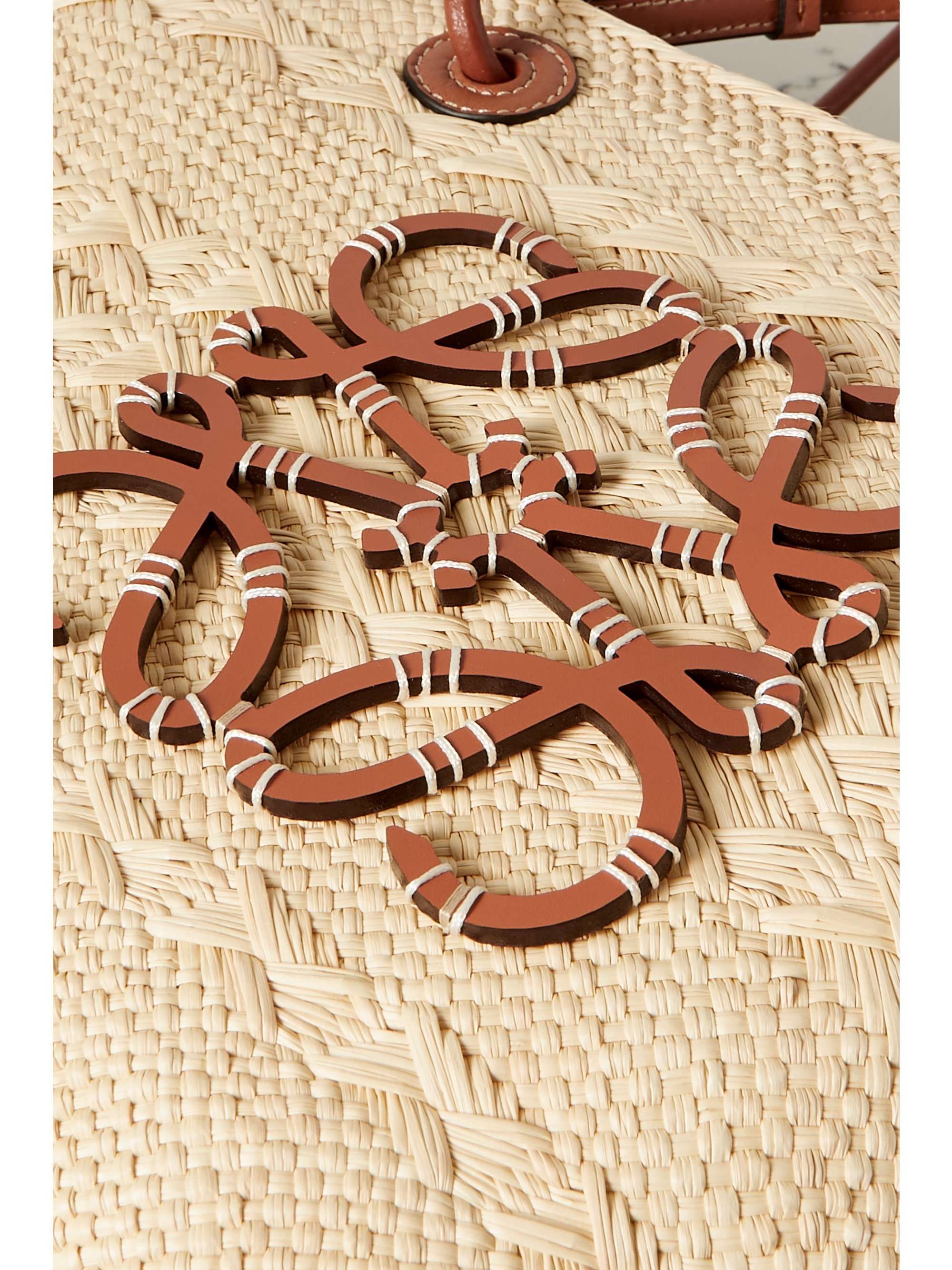 LOEWE + Paula's Ibiza medium leather-trimmed woven raffia tote