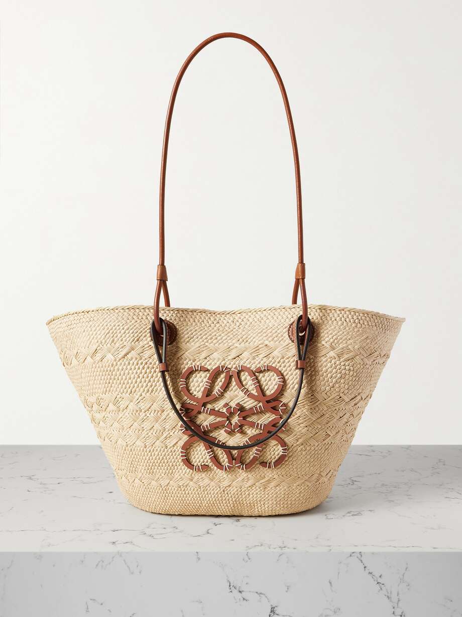 net-a-porter.com | Paula's Ibiza medium leather-trimmed woven raffia tote