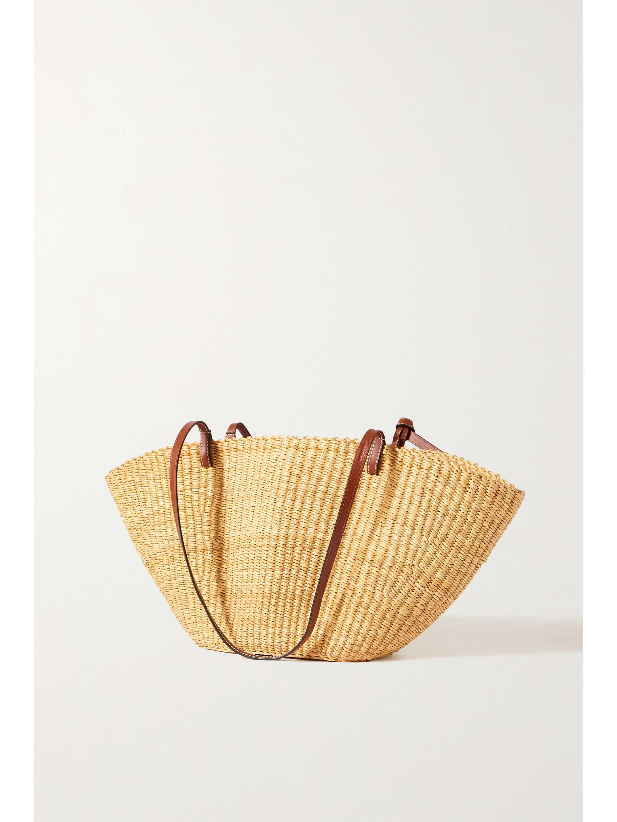 LOEWE Shell small leather-trimmed raffia tote