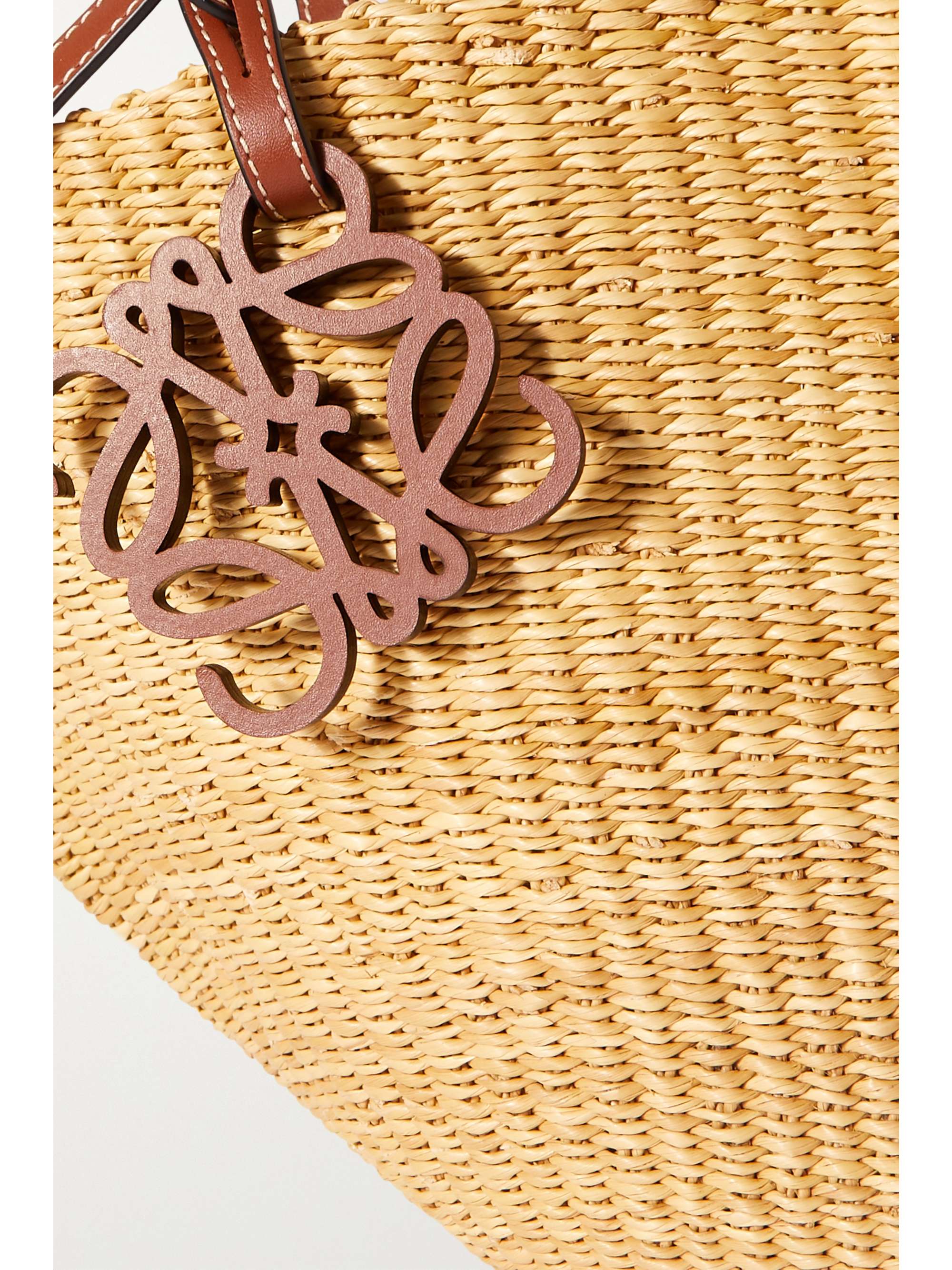 LOEWE Shell small leather-trimmed raffia tote