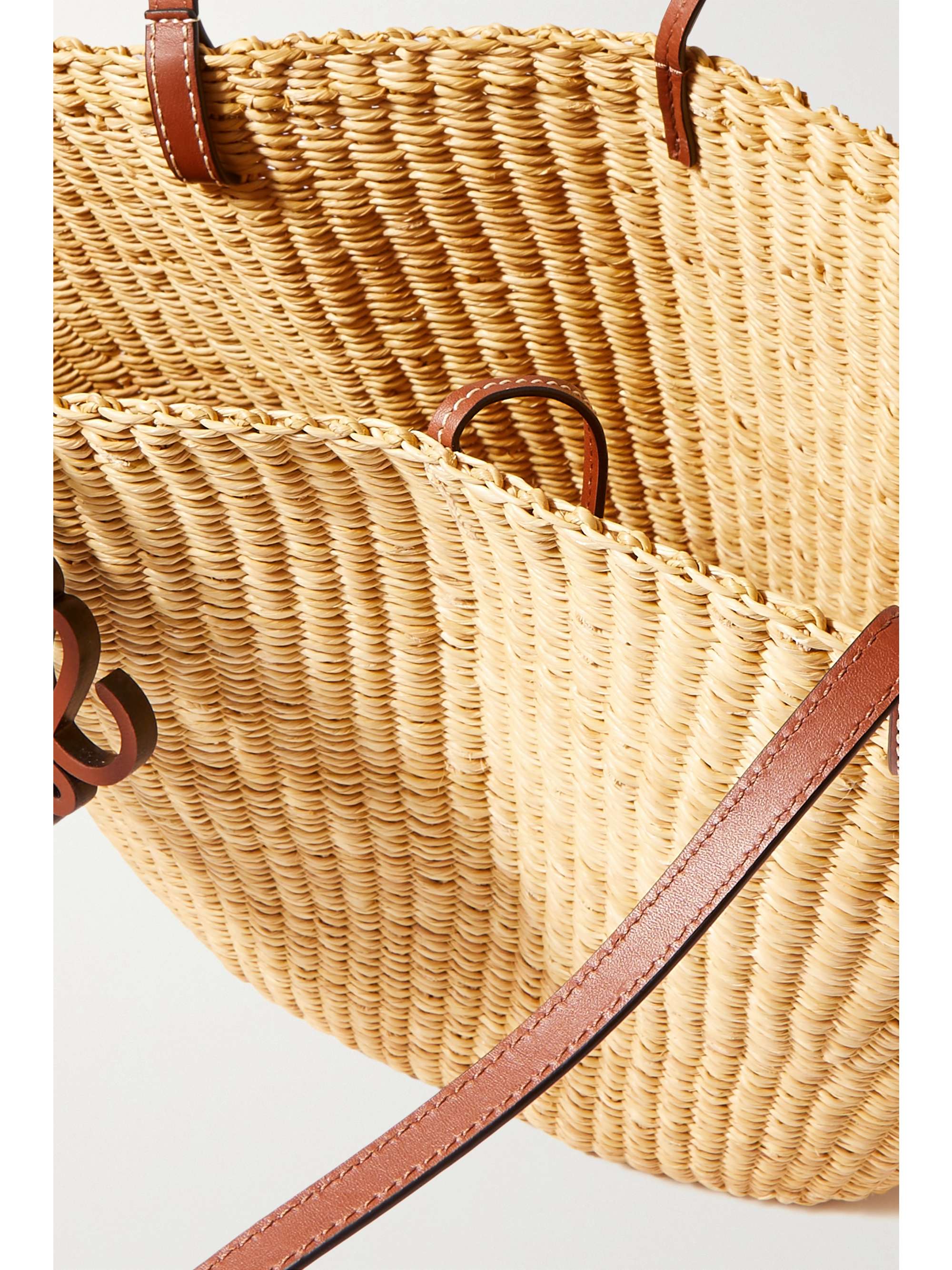 LOEWE Shell small leather-trimmed raffia tote