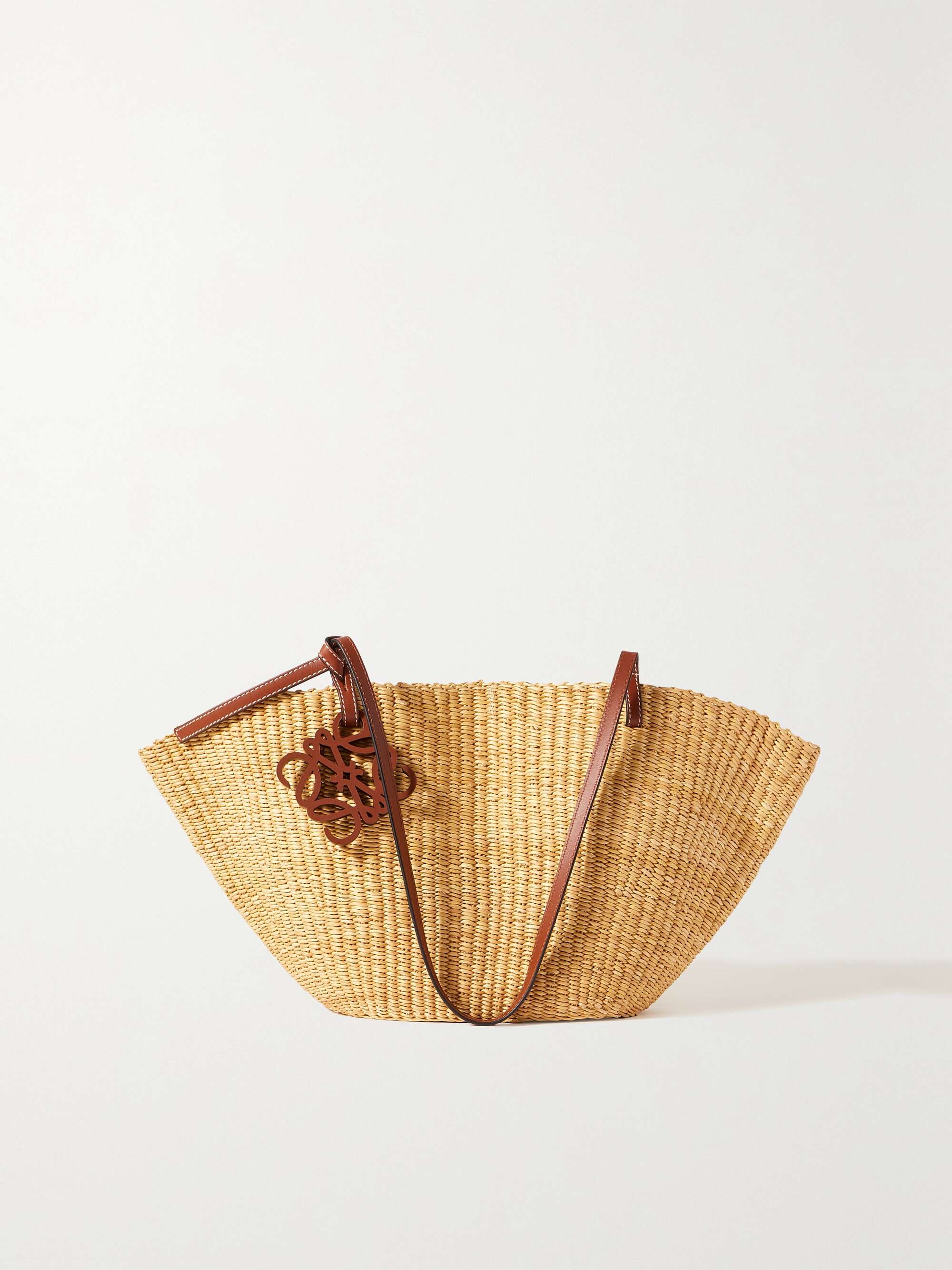 LOEWE Shell small leather-trimmed raffia tote | NET-A-PORTER