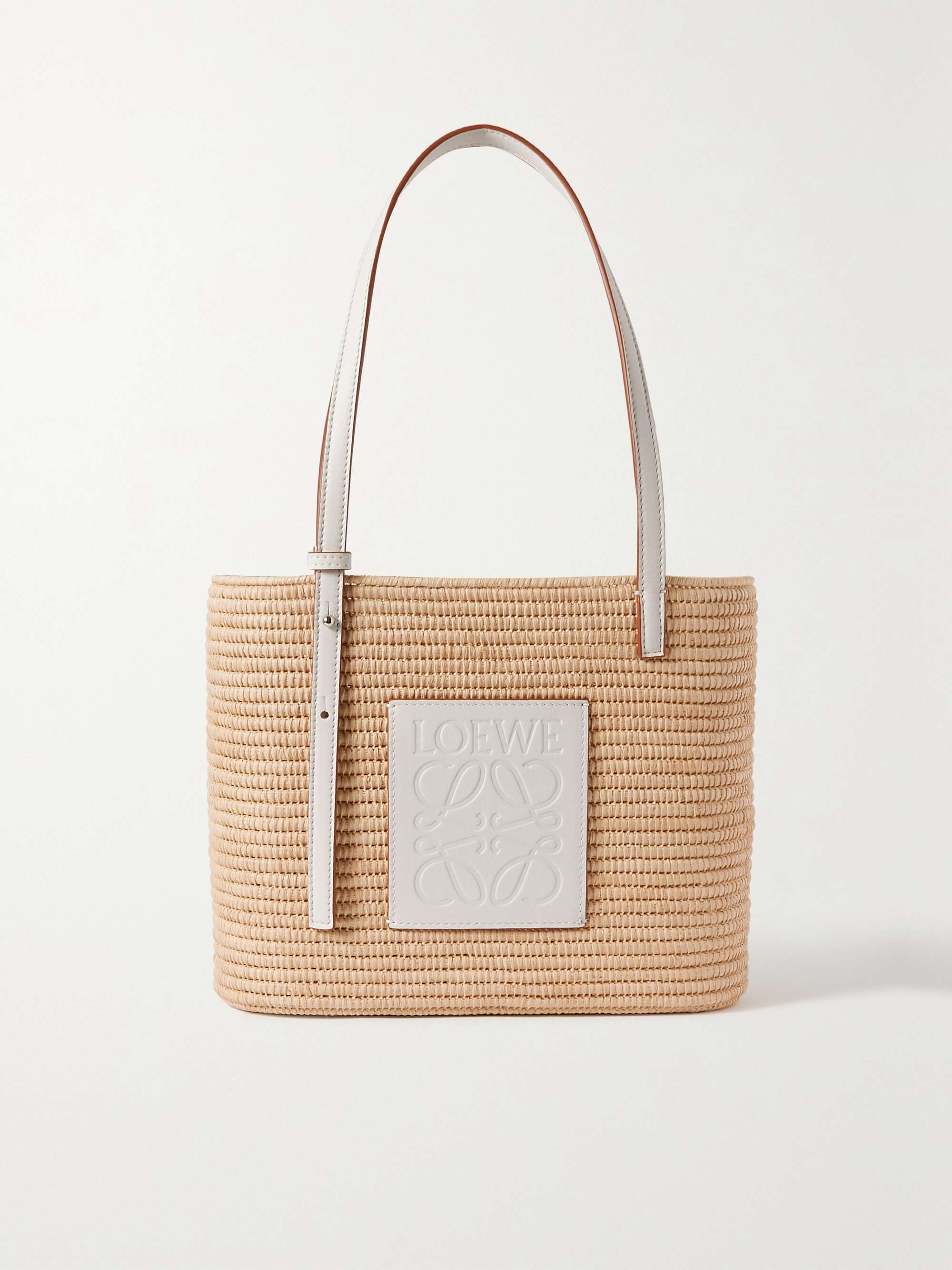 + Paula's Ibiza small leather-trimmed woven raffia tote