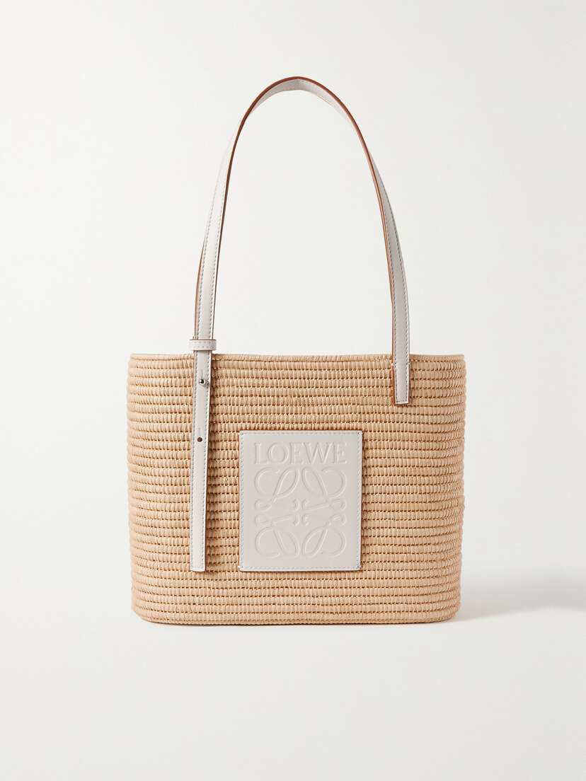 Loewe + Paula's Ibiza Small Leather-trimmed Woven Raffia Tote