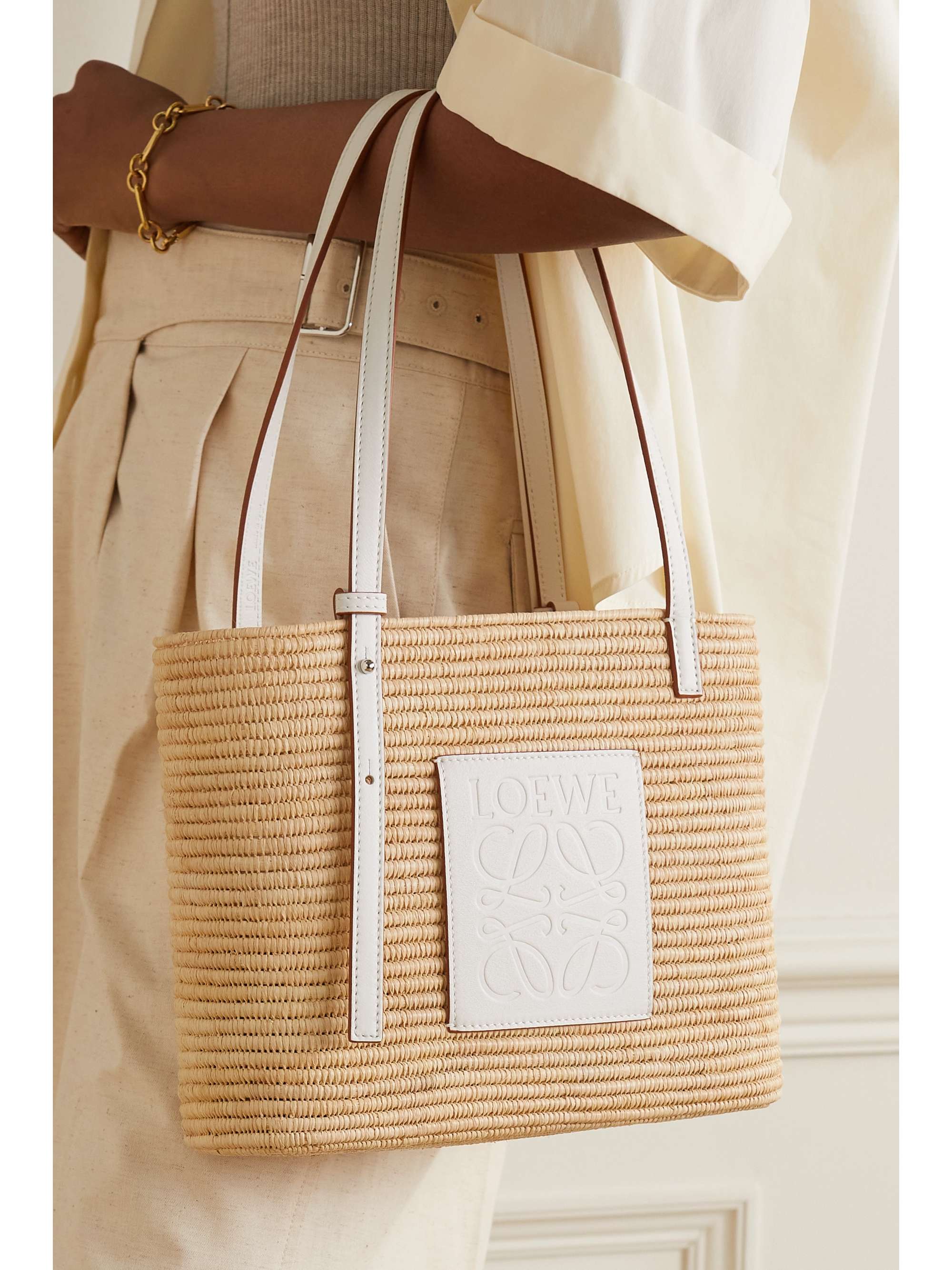 Loewe Anagram-logo Leather-Trim Raffia Basket Bag