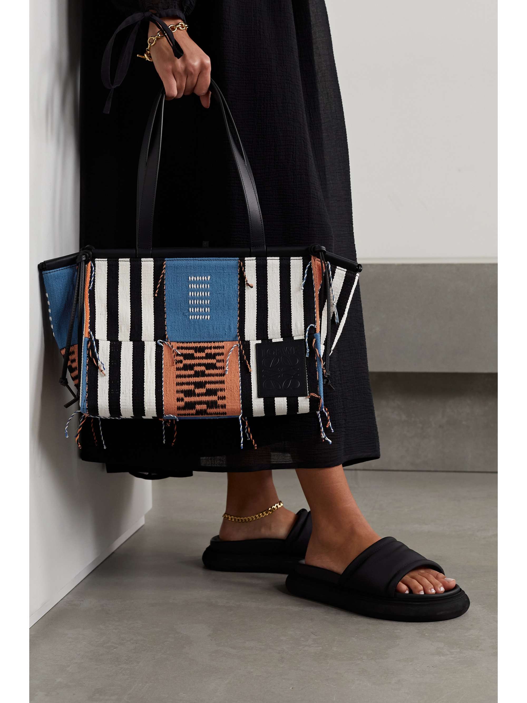 LOEWE + Paula's Ibiza Cushion leather-trimmed patchwork canvas tote